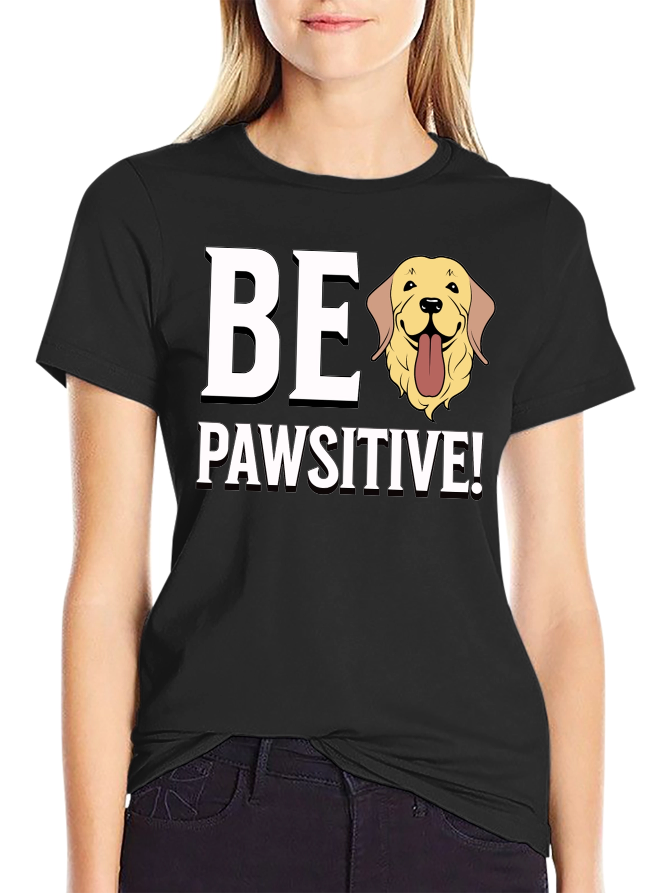 Be Pawsitive Golden Retriever Dog Graphic T-Shirt