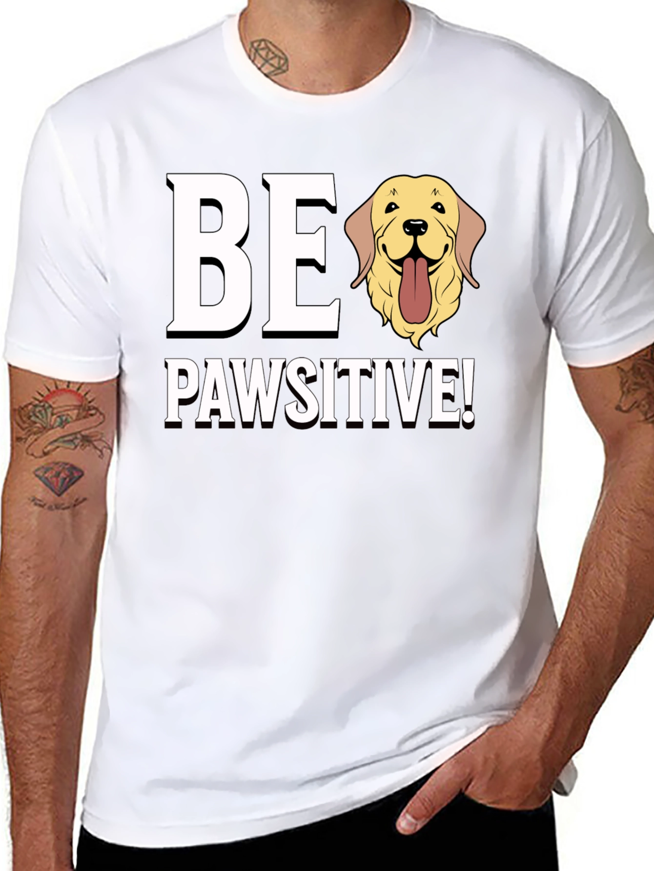Be Pawsitive Golden Retriever Dog Graphic T-Shirt