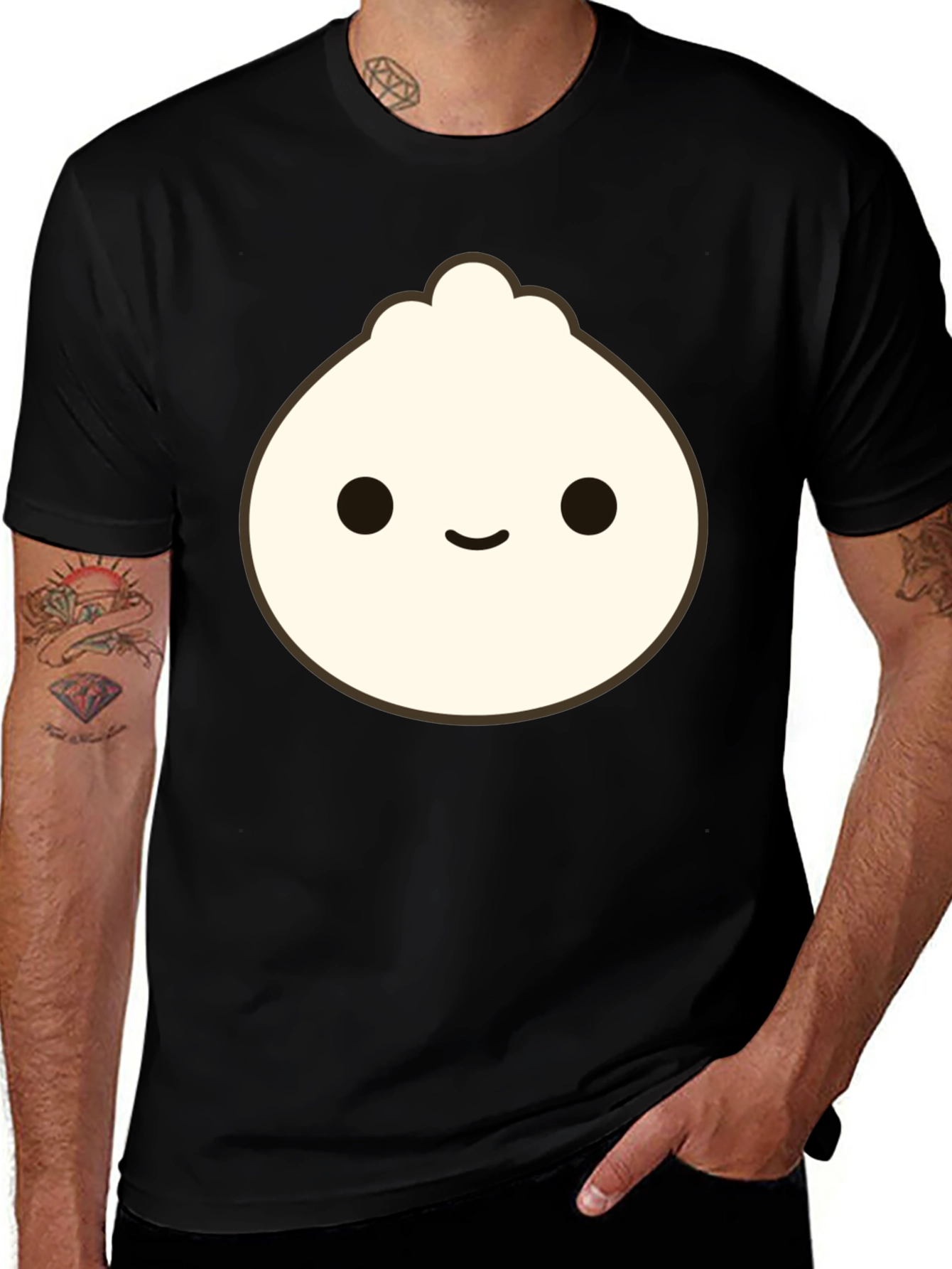 Cute Dumpling Graphic Tee - Black Cotton T-Shirt