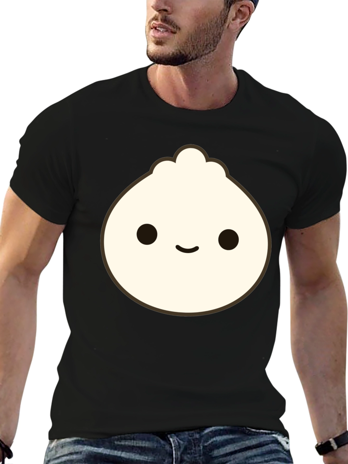 Cute Dumpling Graphic Tee - Black Cotton T-Shirt
