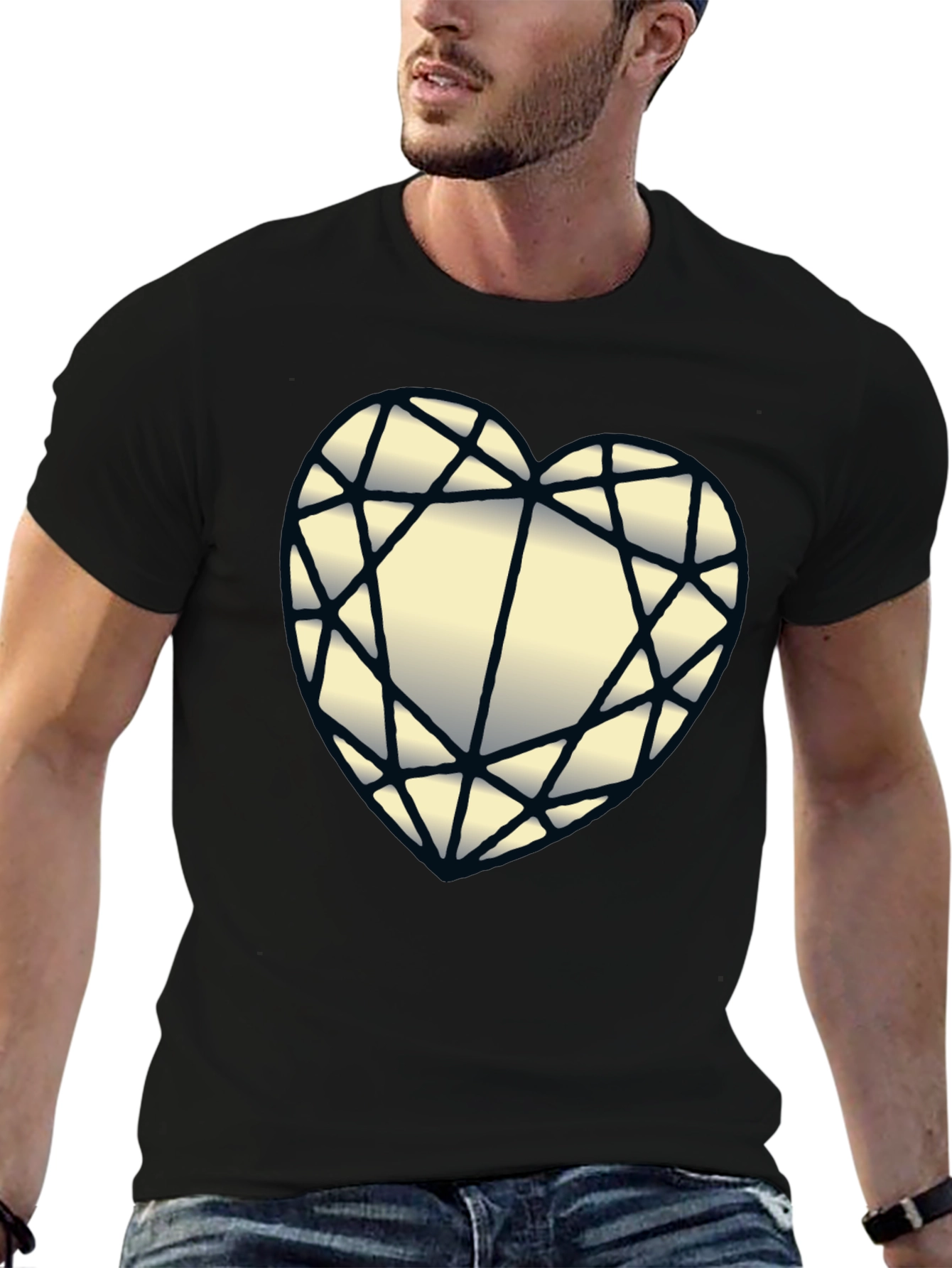 Diamond Heart Graphic Black T-Shirt
