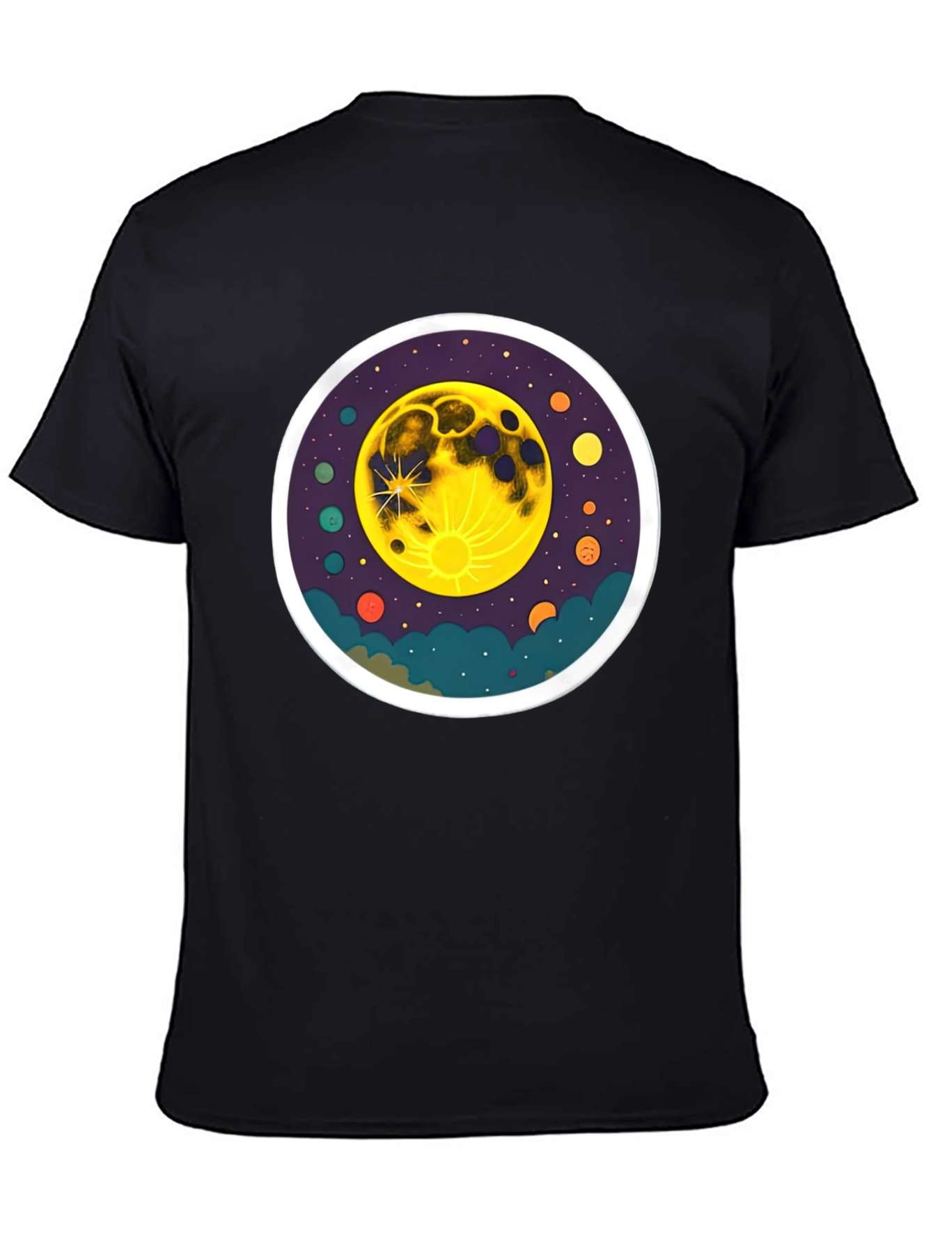 Cosmic Moon Graphic Tee - Black Cotton T-Shirt
