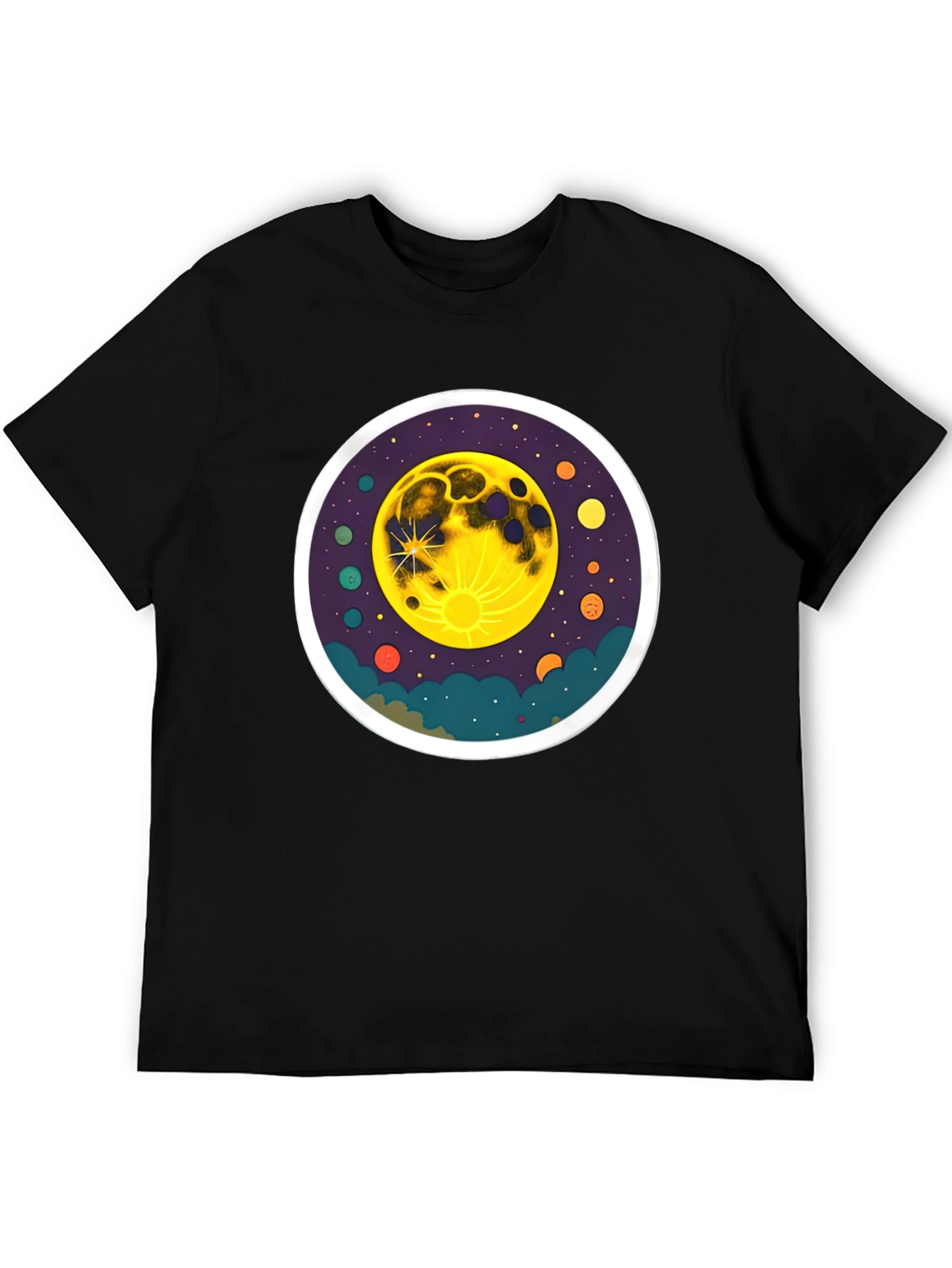 Cosmic Moon Graphic Tee - Black Cotton T-Shirt