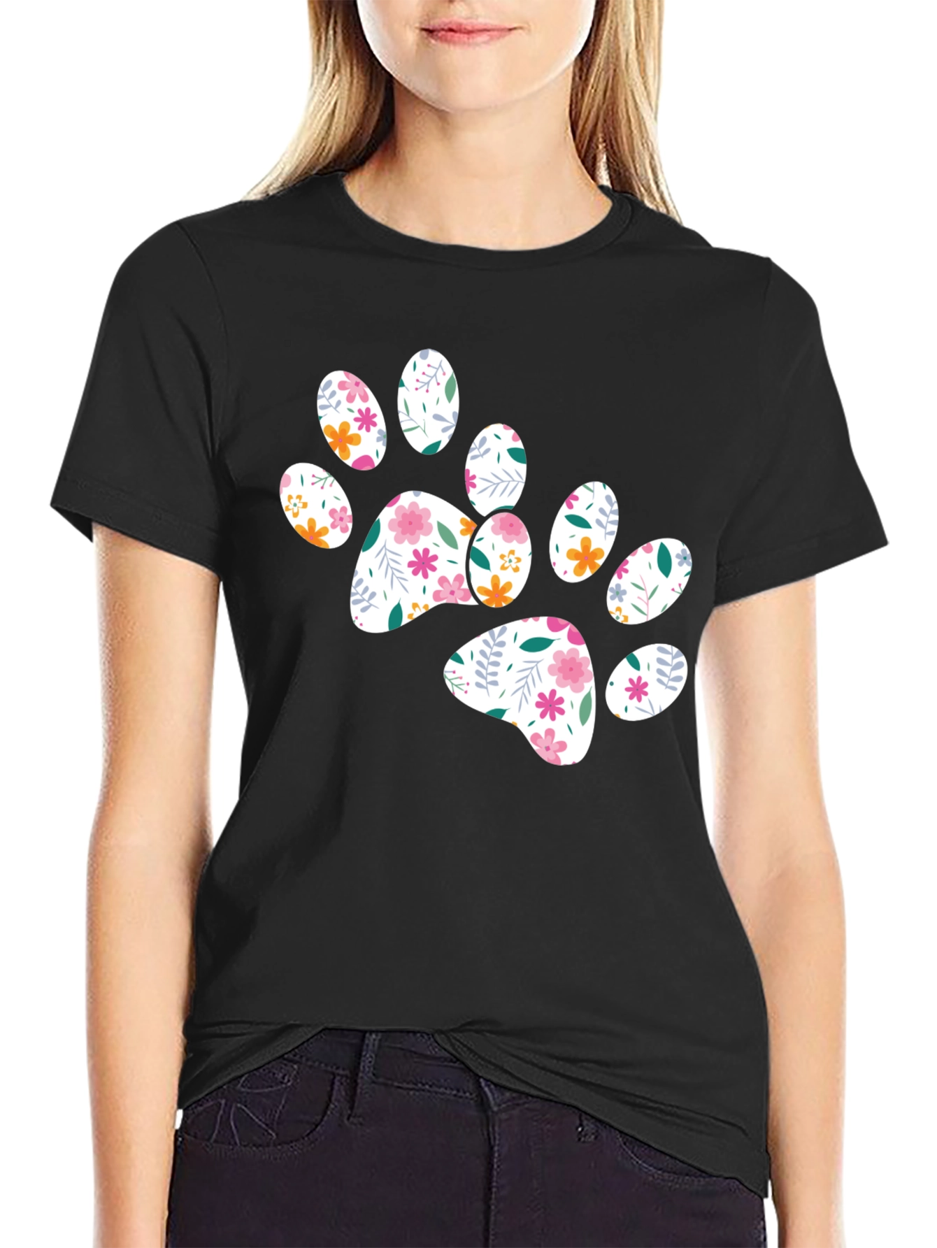Floral Paw Print Graphic Tee