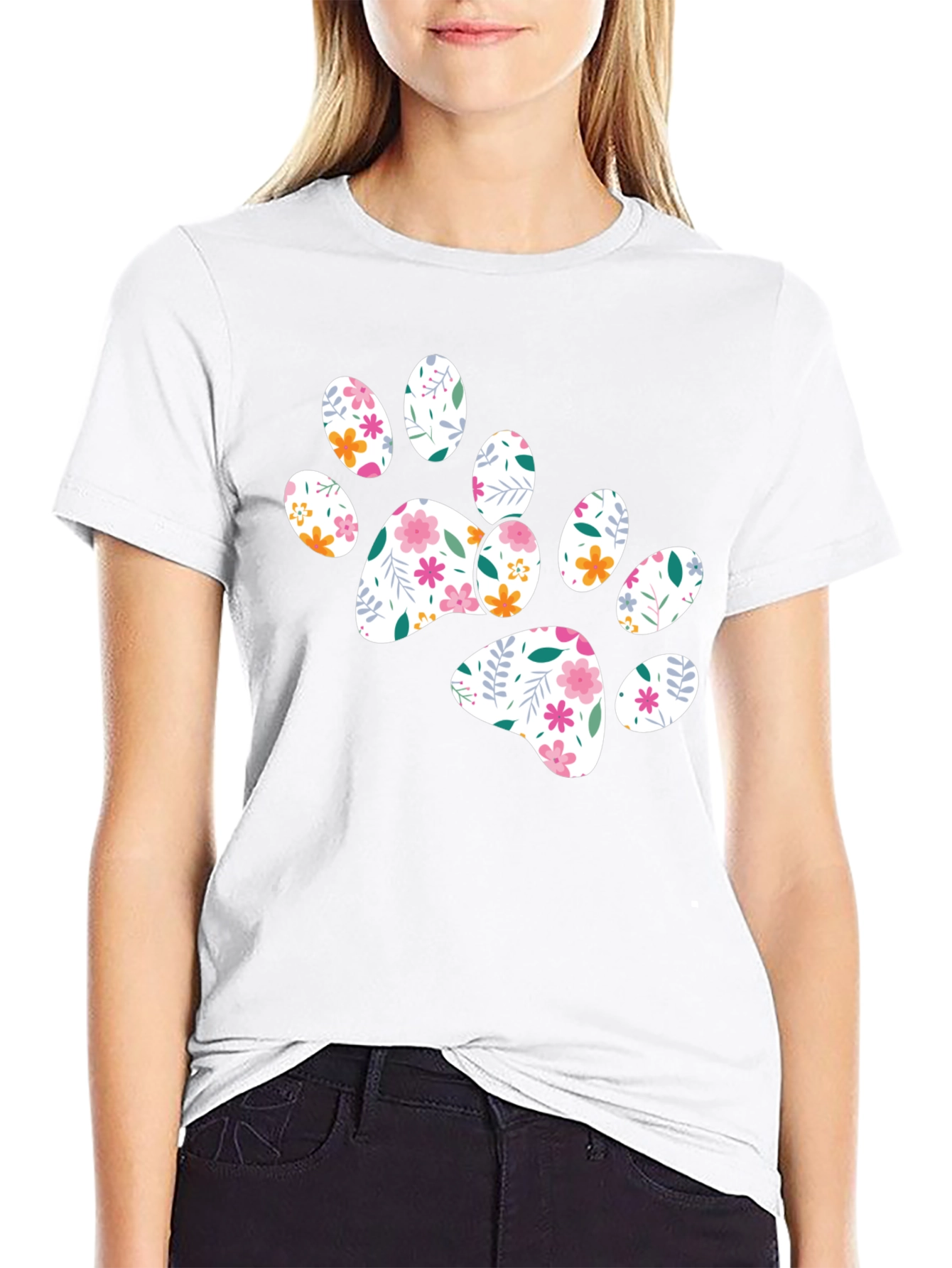 Floral Paw Print Graphic Tee
