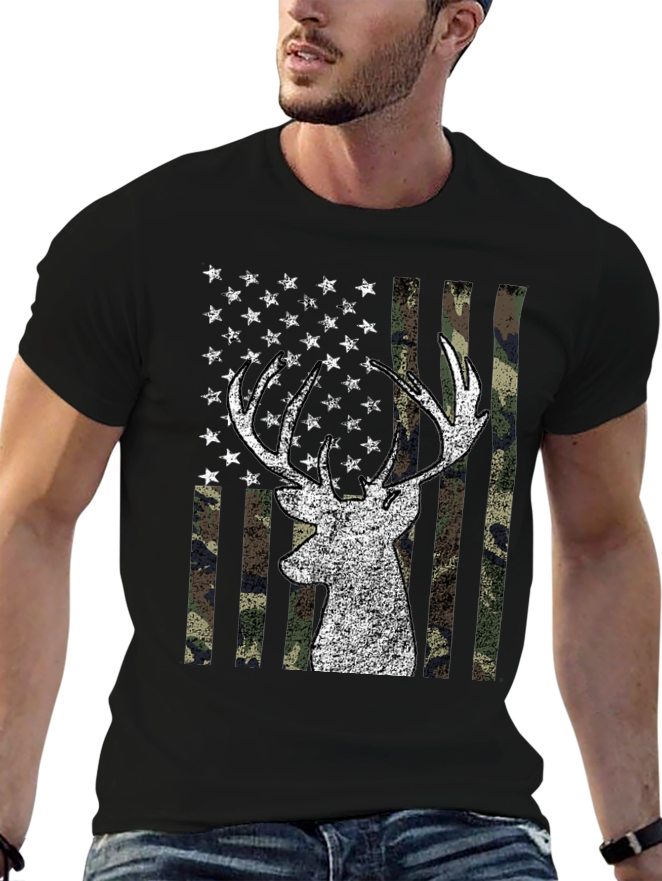 Deer USA Flag Graphic Tee