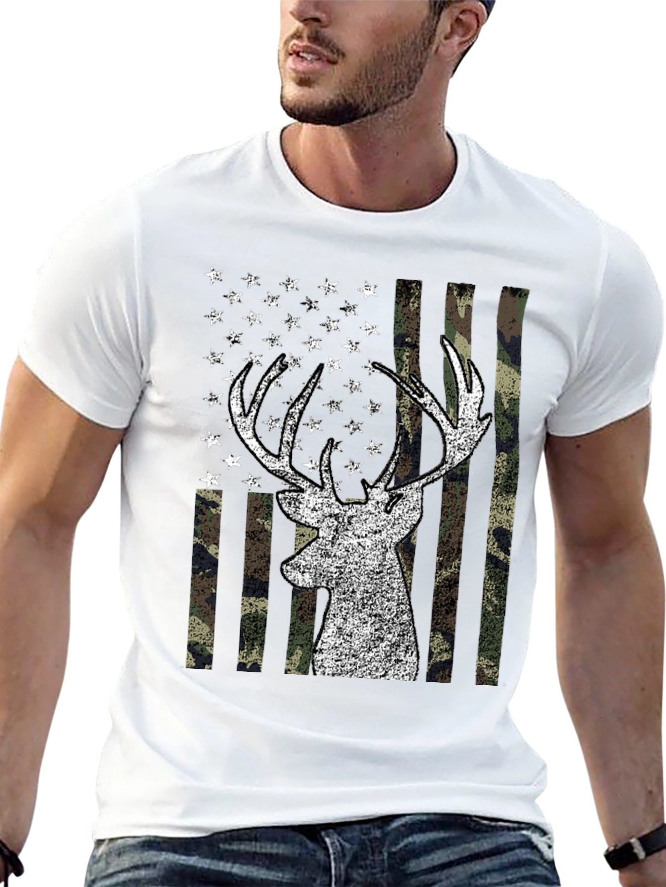 Deer USA Flag Graphic Tee