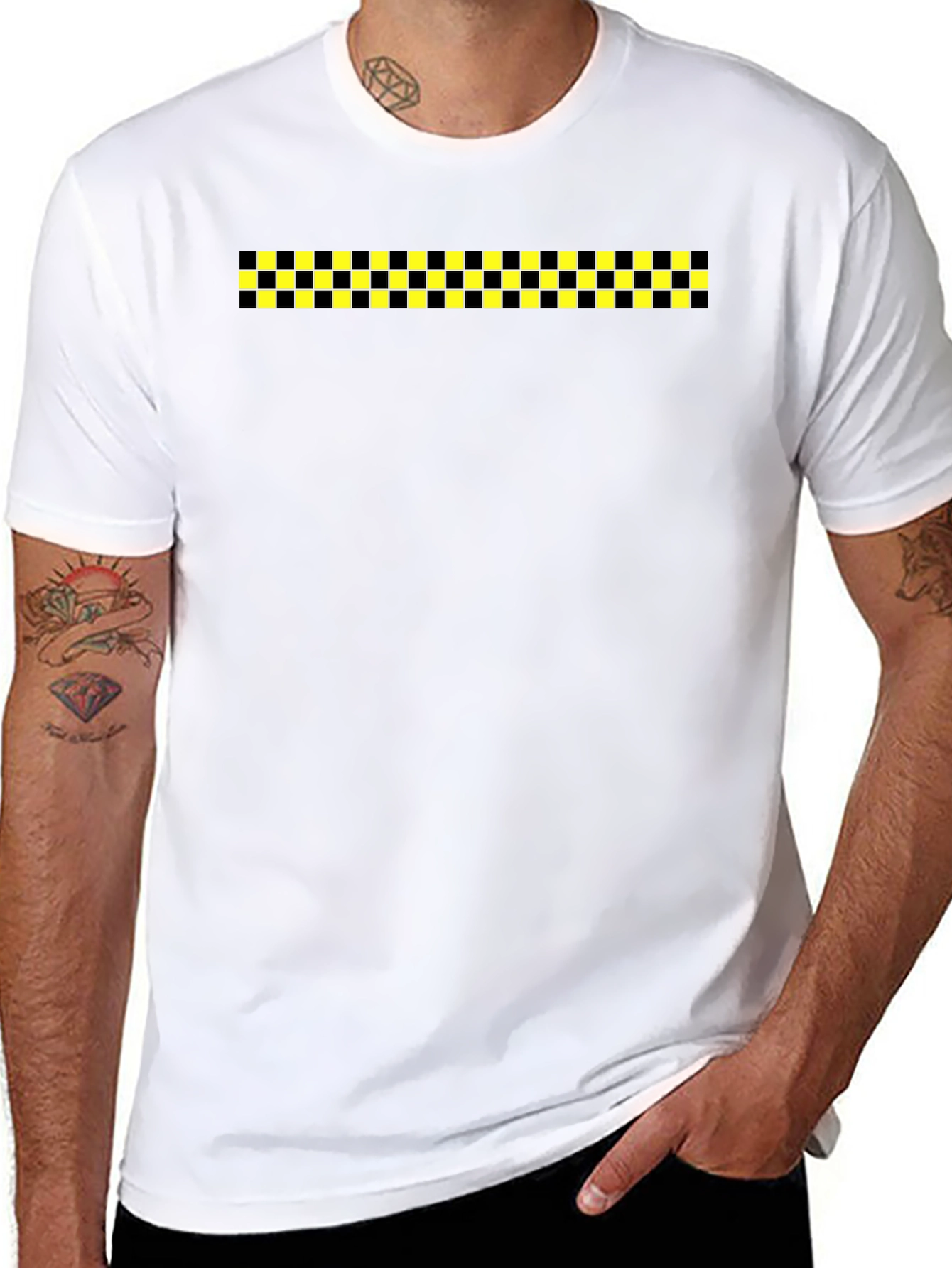 Black Tee with Checkered Stripe
