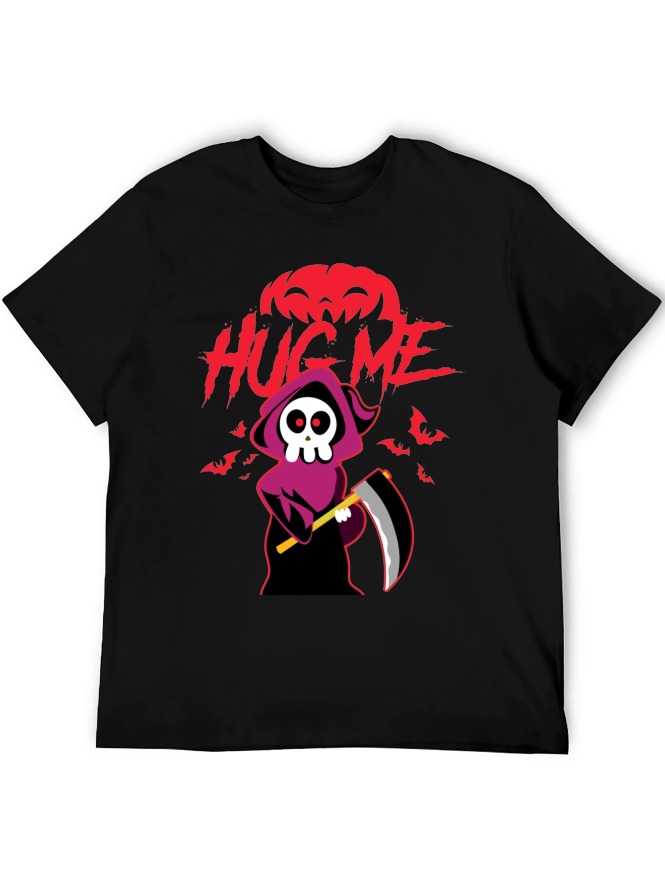 Halloween Grim Reaper Hug Me Black Graphic T-Shirt