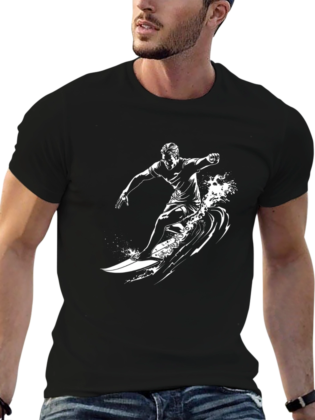 Surfer Graphic Tee - Black Cotton T-Shirt