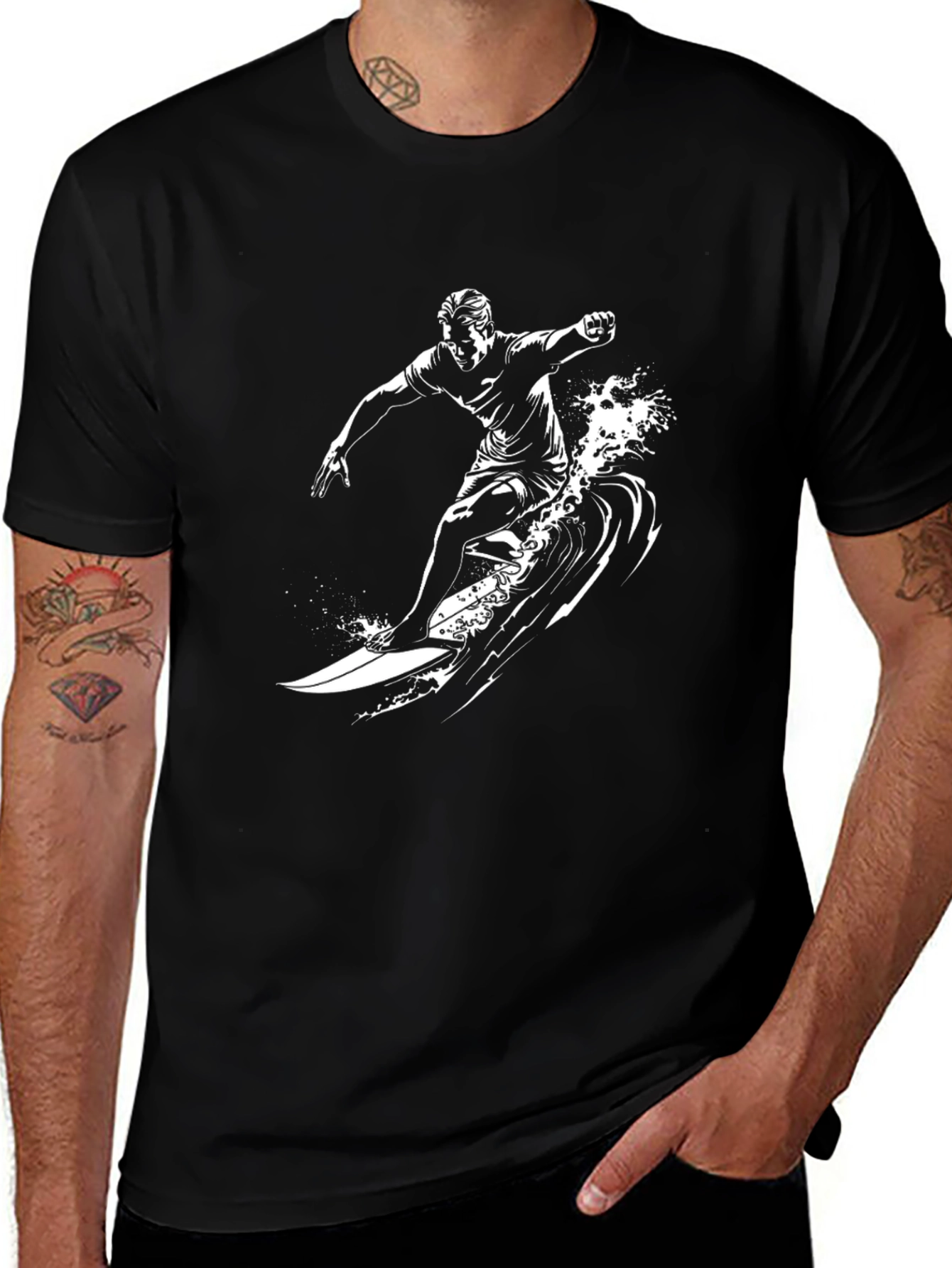 Surfer Graphic Tee - Black Cotton T-Shirt