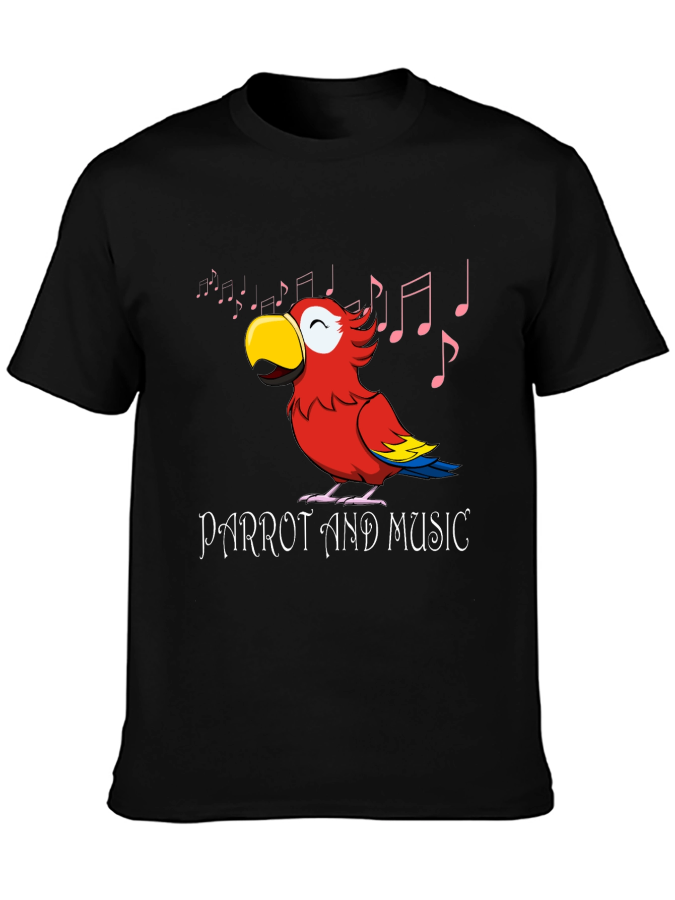 Parrot and Music T-Shirt - Black