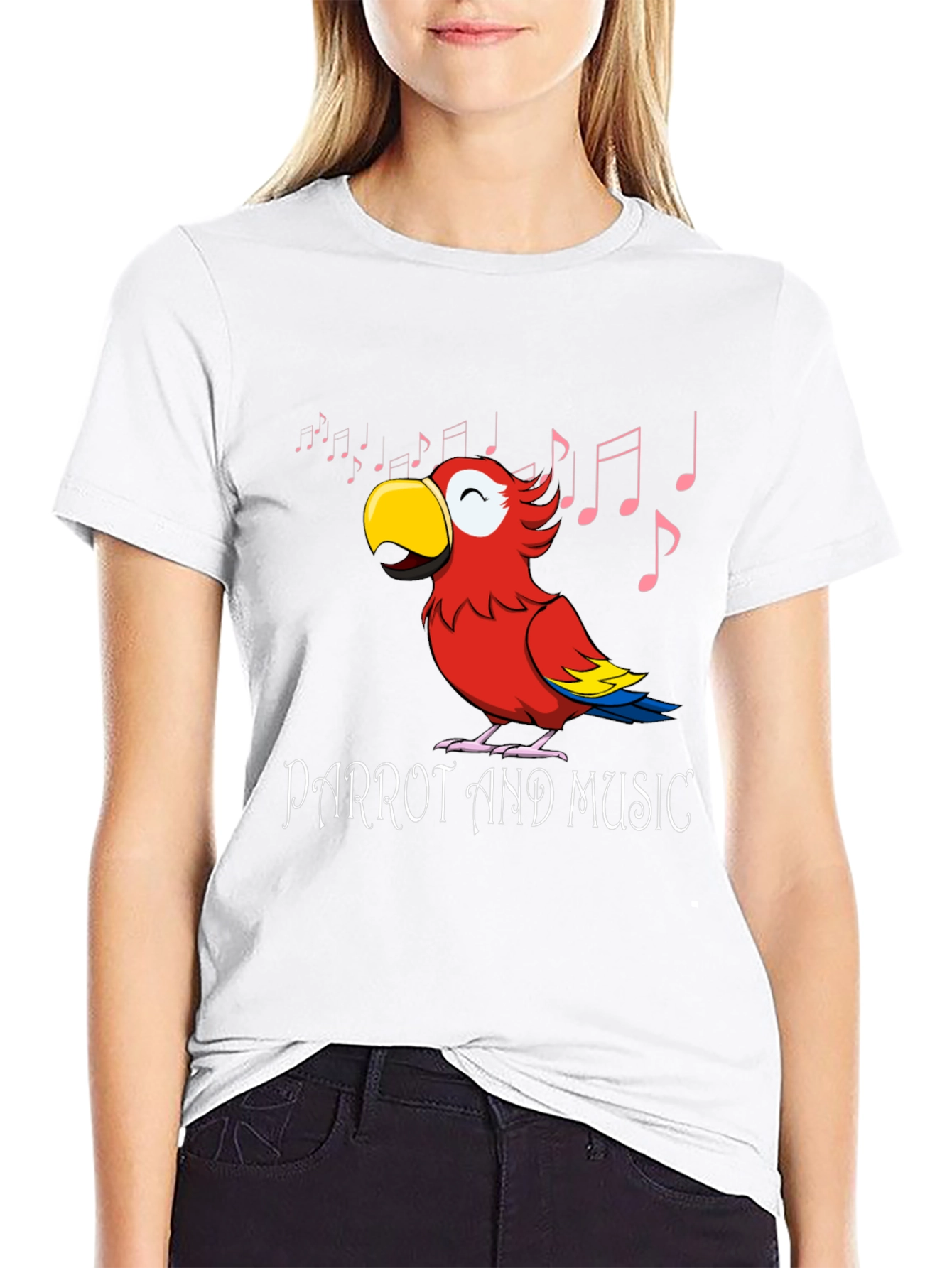 Parrot and Music T-Shirt - Black