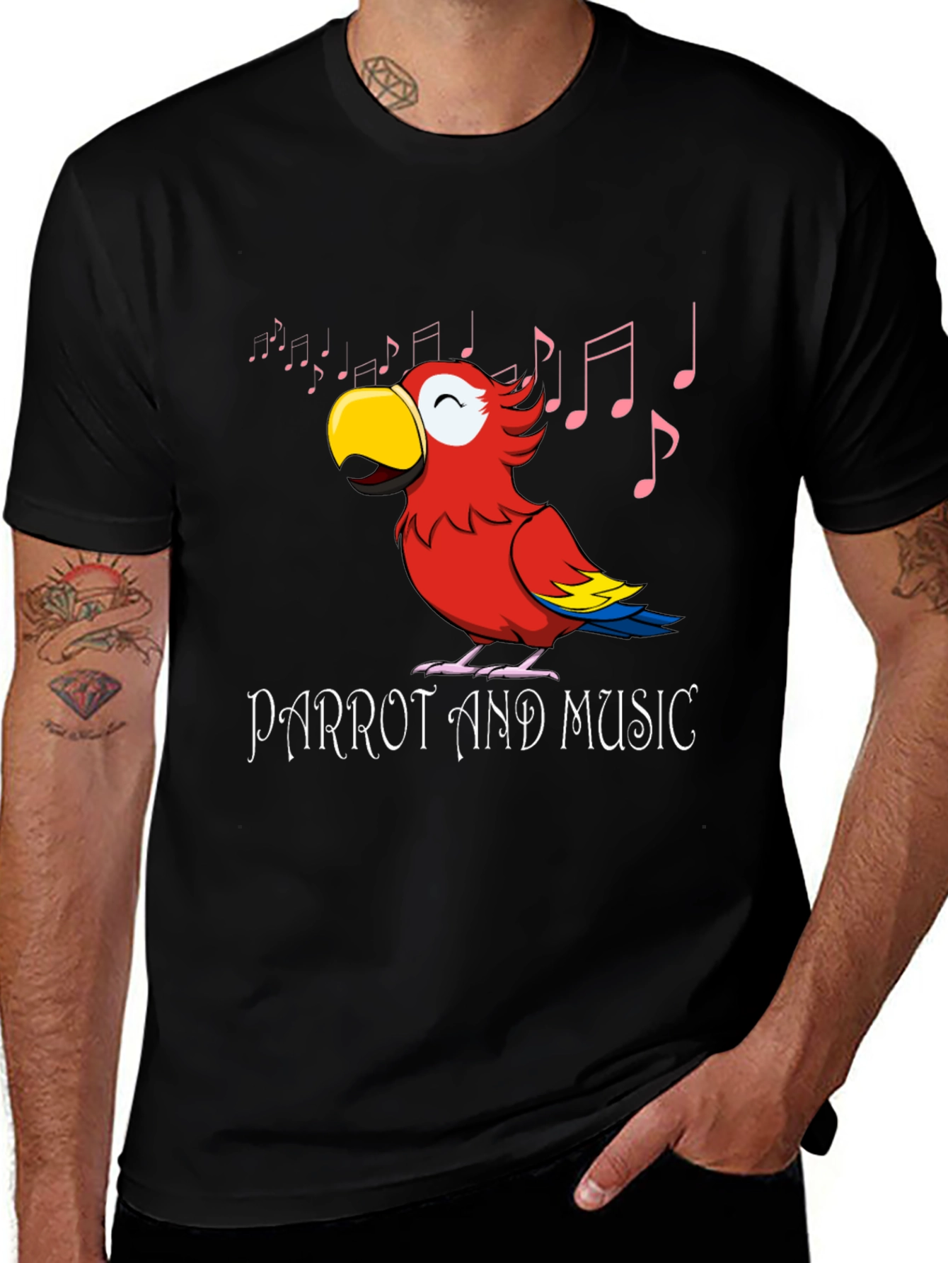 Parrot and Music T-Shirt - Black