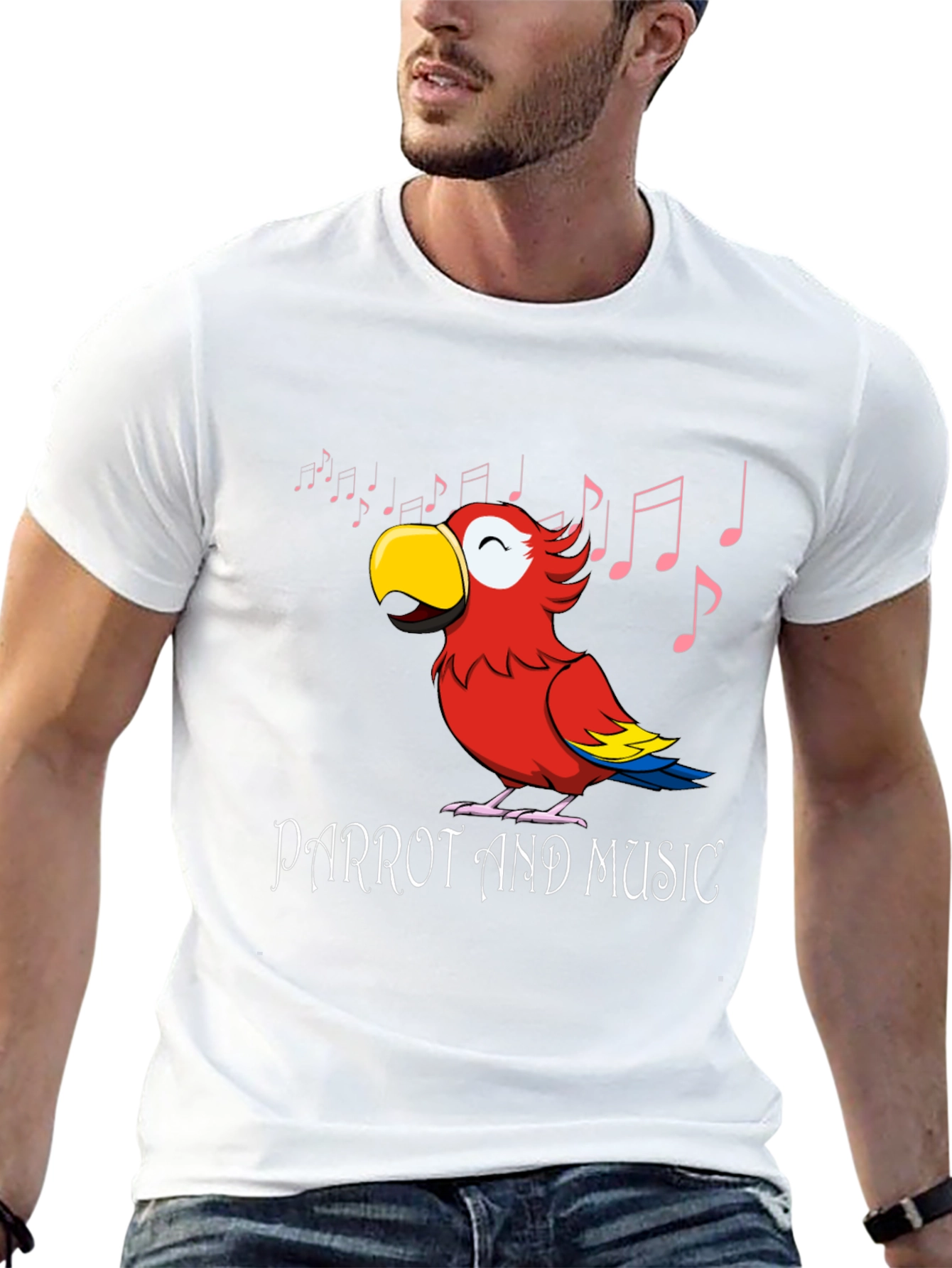 Parrot and Music T-Shirt - Black