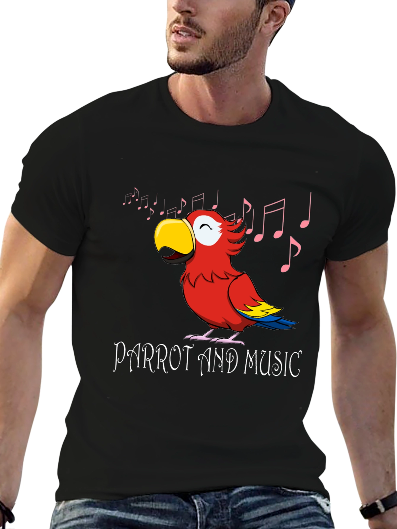 Parrot and Music T-Shirt - Black