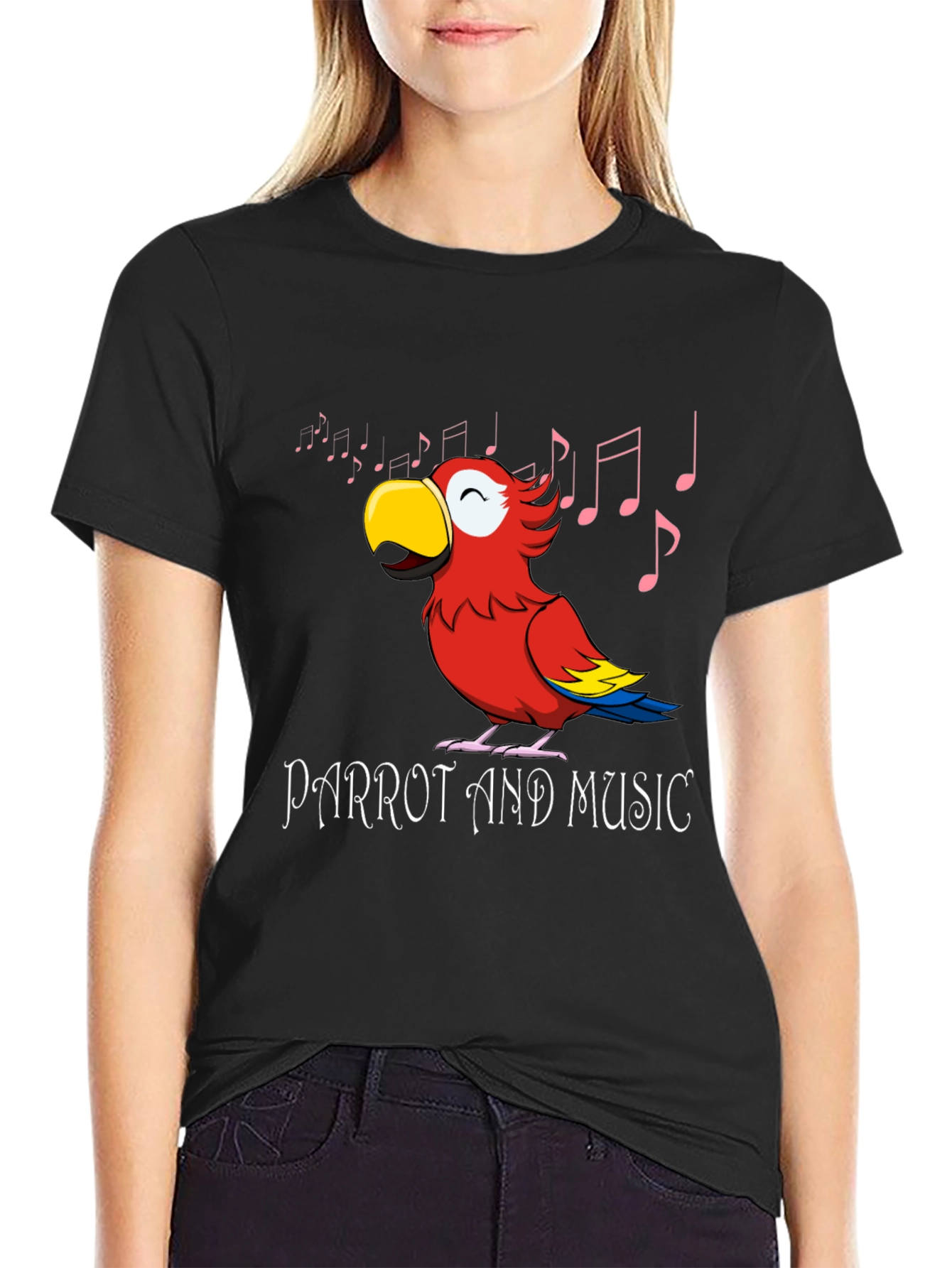 Parrot and Music T-Shirt - Black