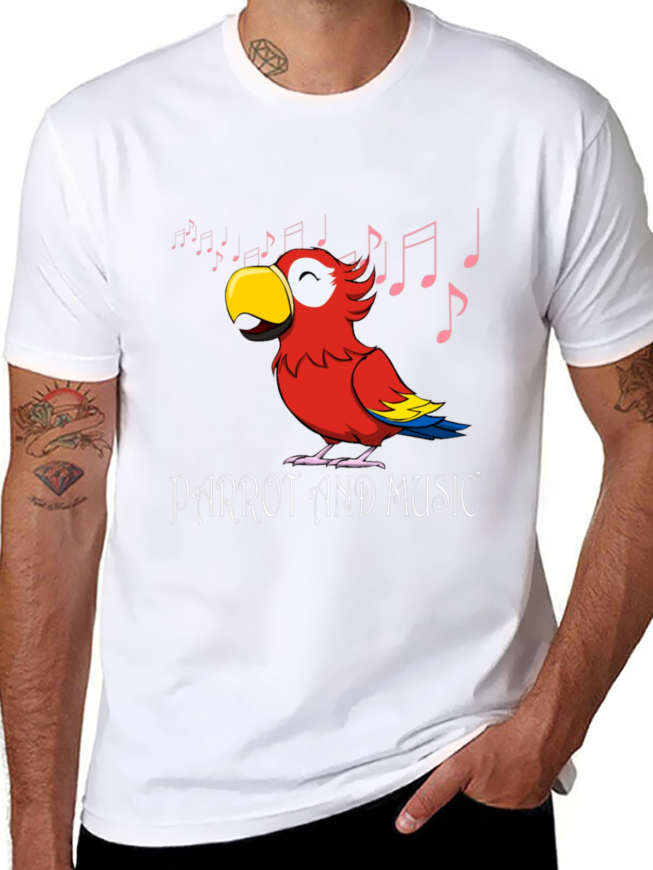 Parrot and Music T-Shirt - Black