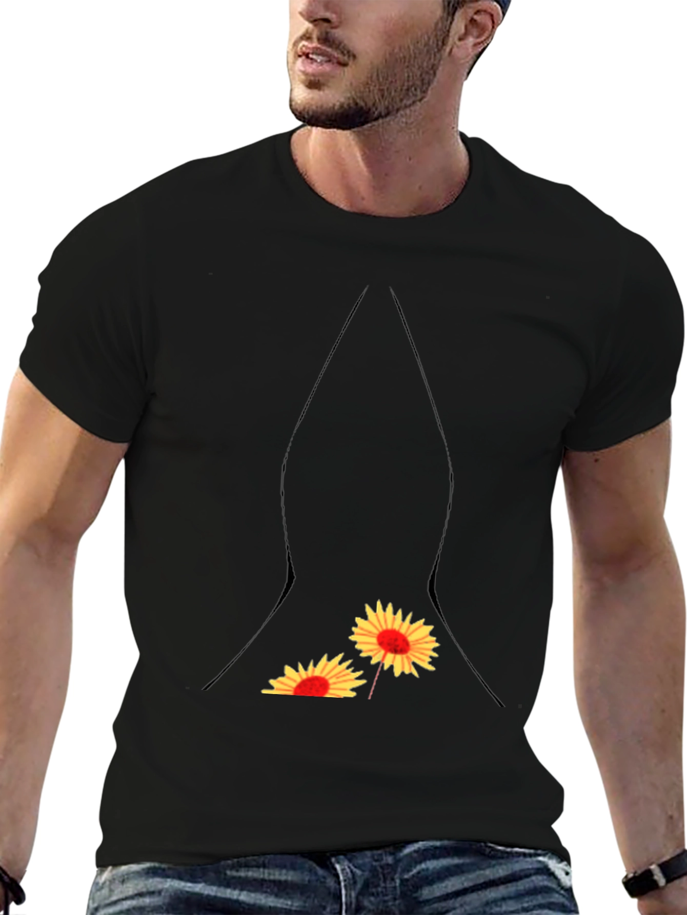 Sunflower Pocket Print Black T-Shirt