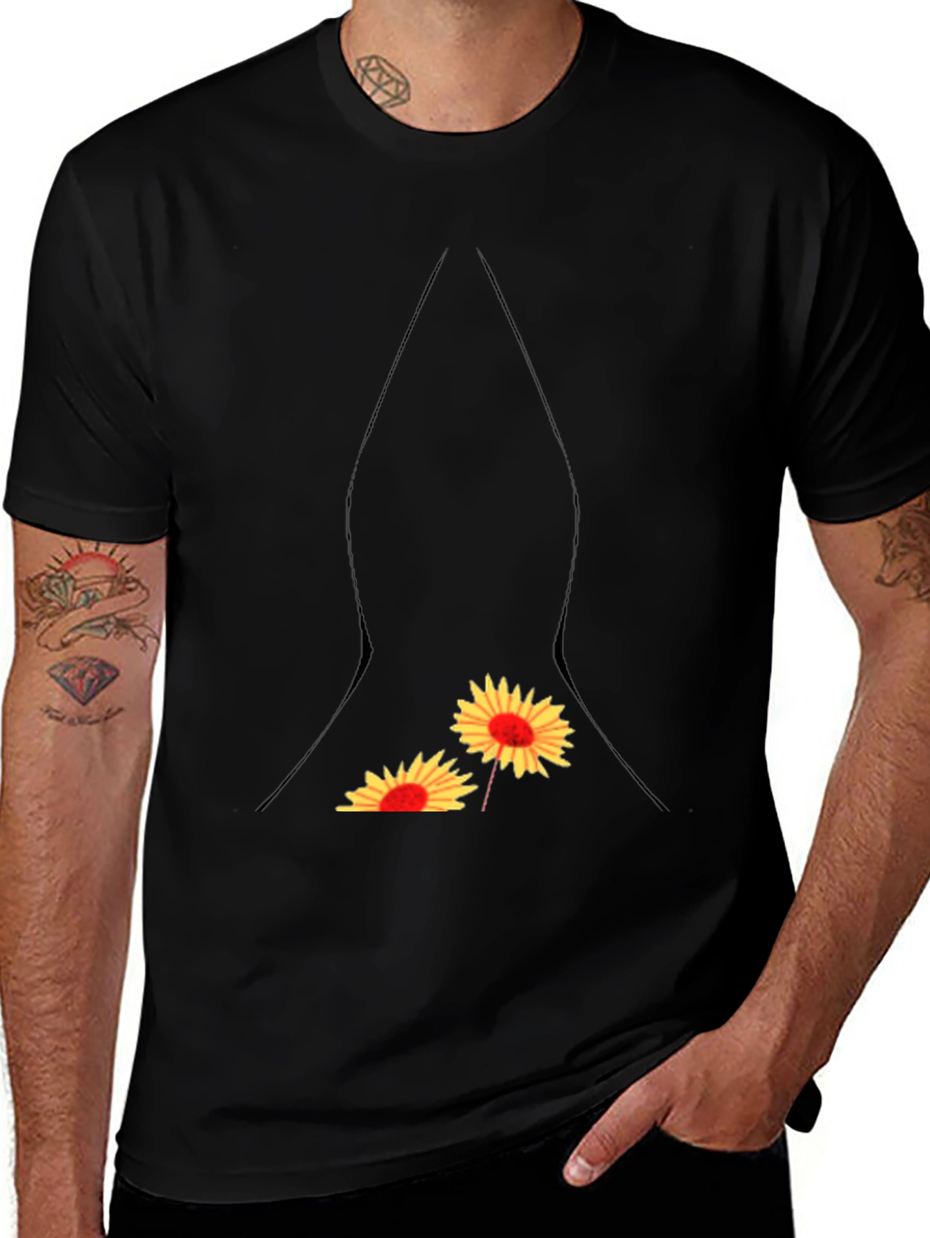Sunflower Pocket Print Black T-Shirt