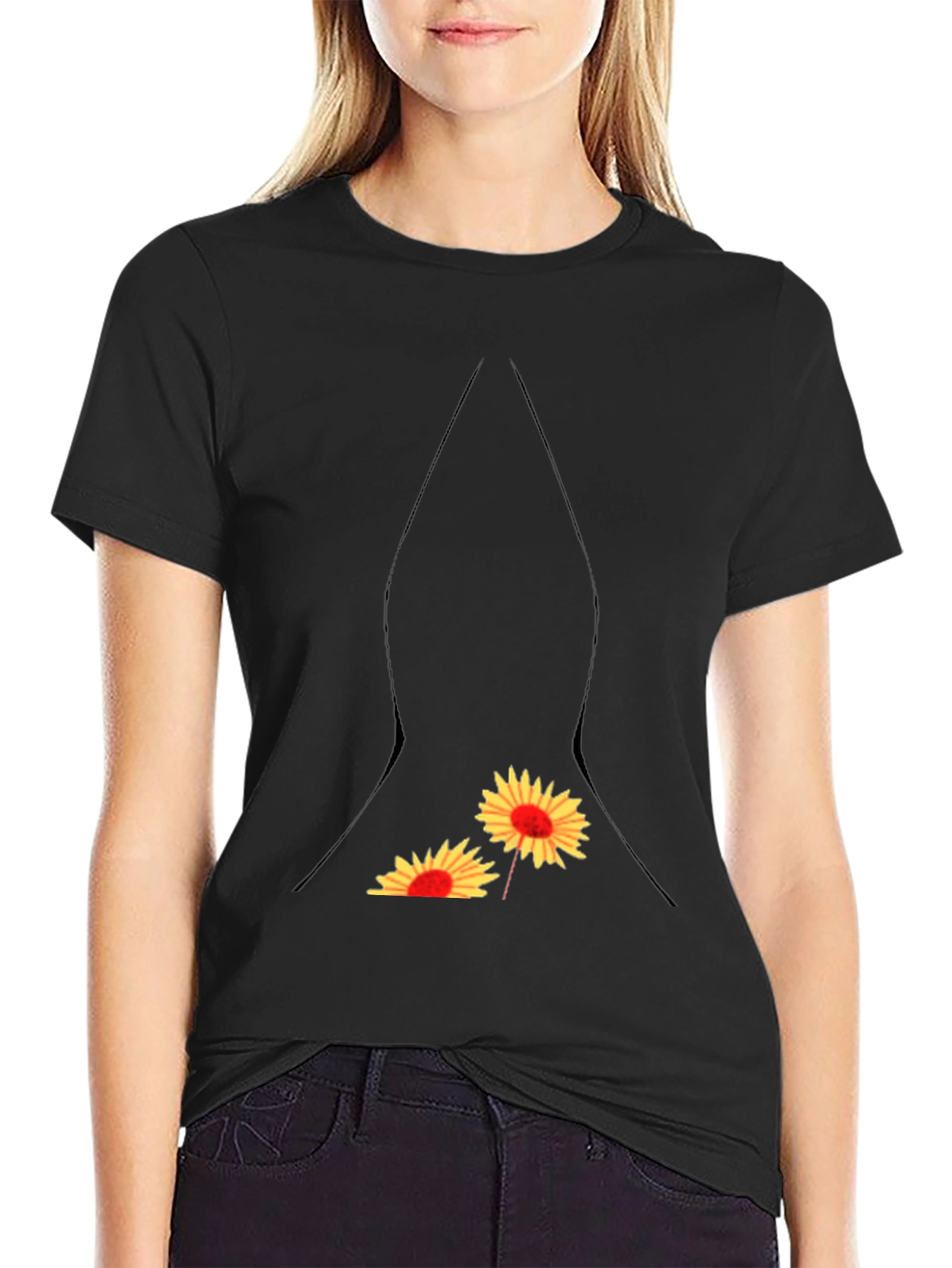 Sunflower Pocket Print Black T-Shirt