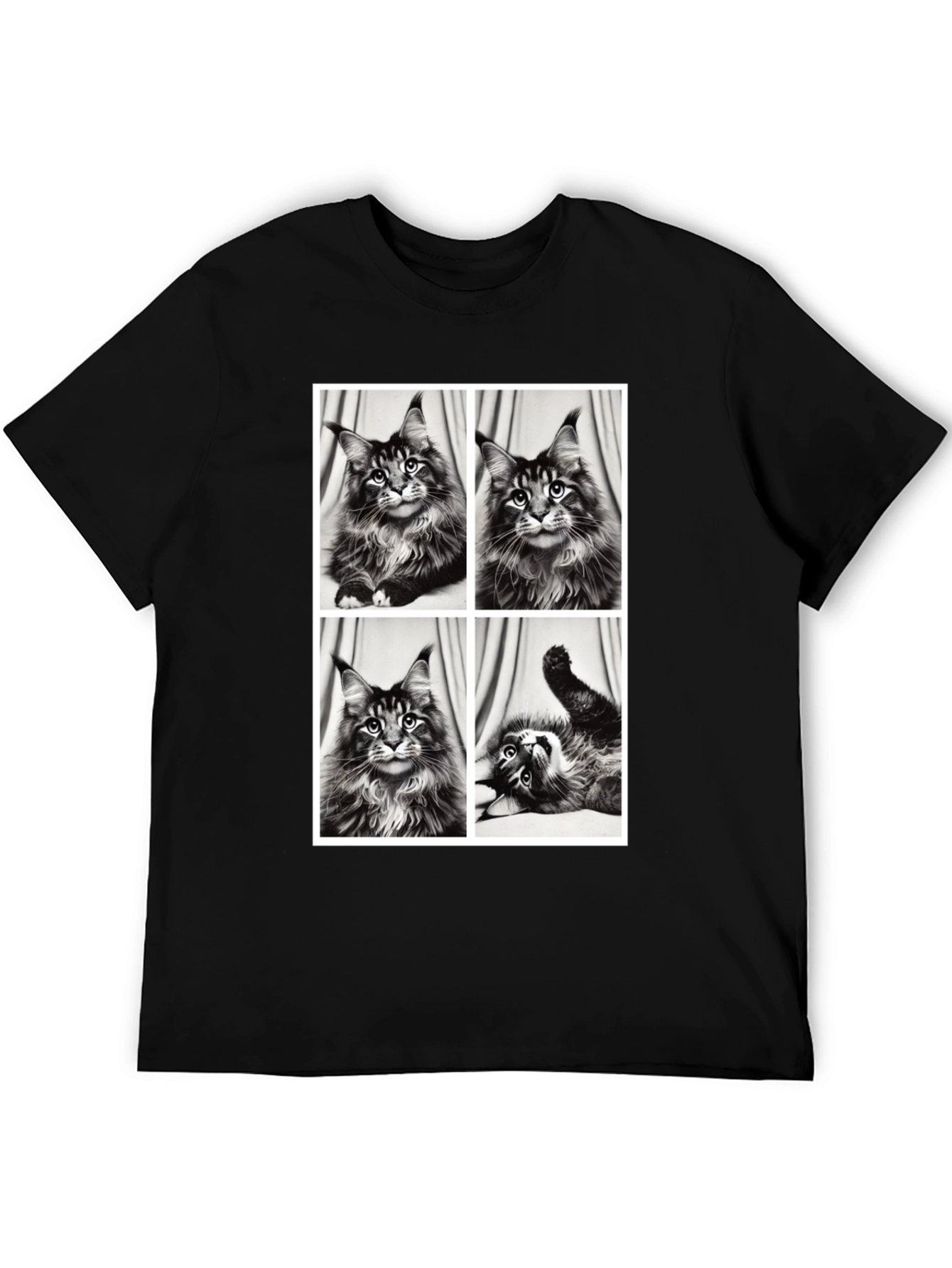 Maine Coon Cat Photo Grid Black T-Shirt