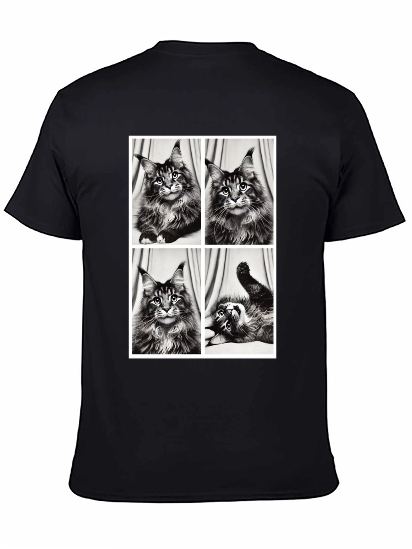 Maine Coon Cat Photo Grid Black T-Shirt