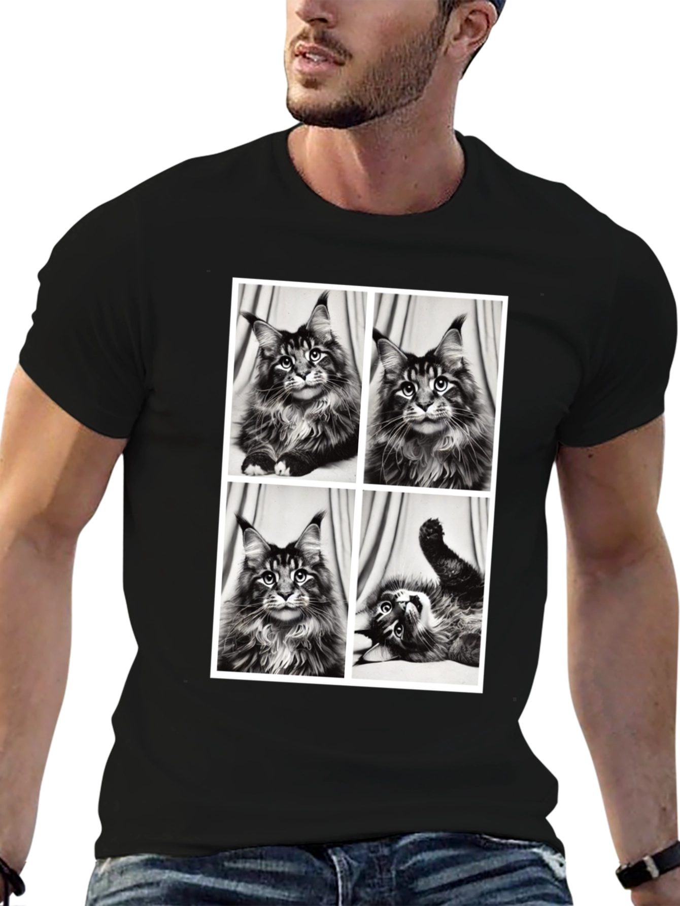 Maine Coon Cat Photo Grid Black T-Shirt