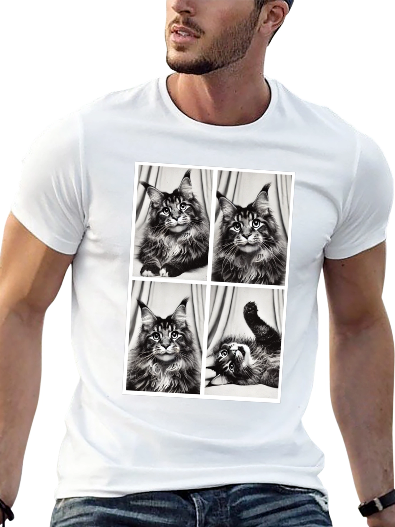 Maine Coon Cat Photo Grid Black T-Shirt