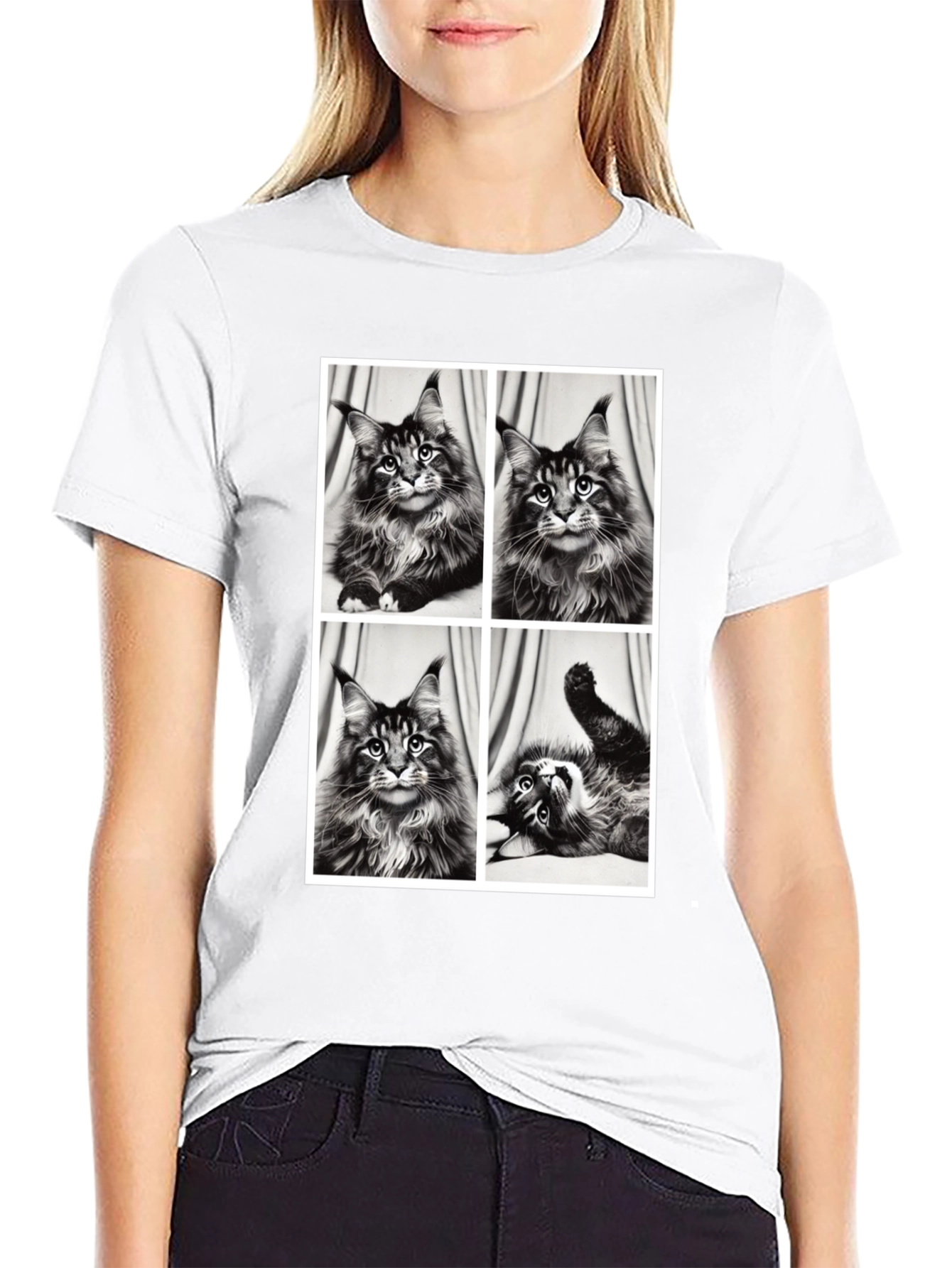 Maine Coon Cat Photo Grid Black T-Shirt