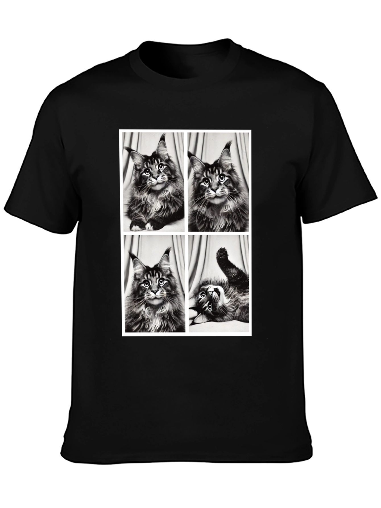 Maine Coon Cat Photo Grid Black T-Shirt