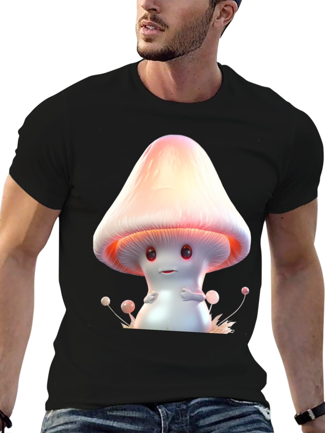 Cute Mushroom Graphic Tee - Unisex Black T-Shirt