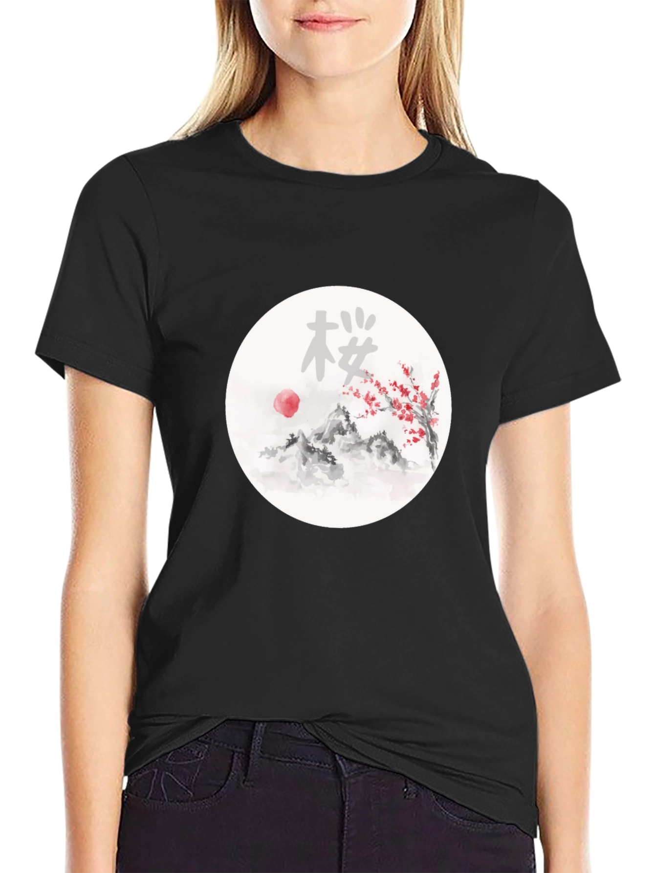 Japanese Sakura Tree Graphic Tee - Ink Wash Style