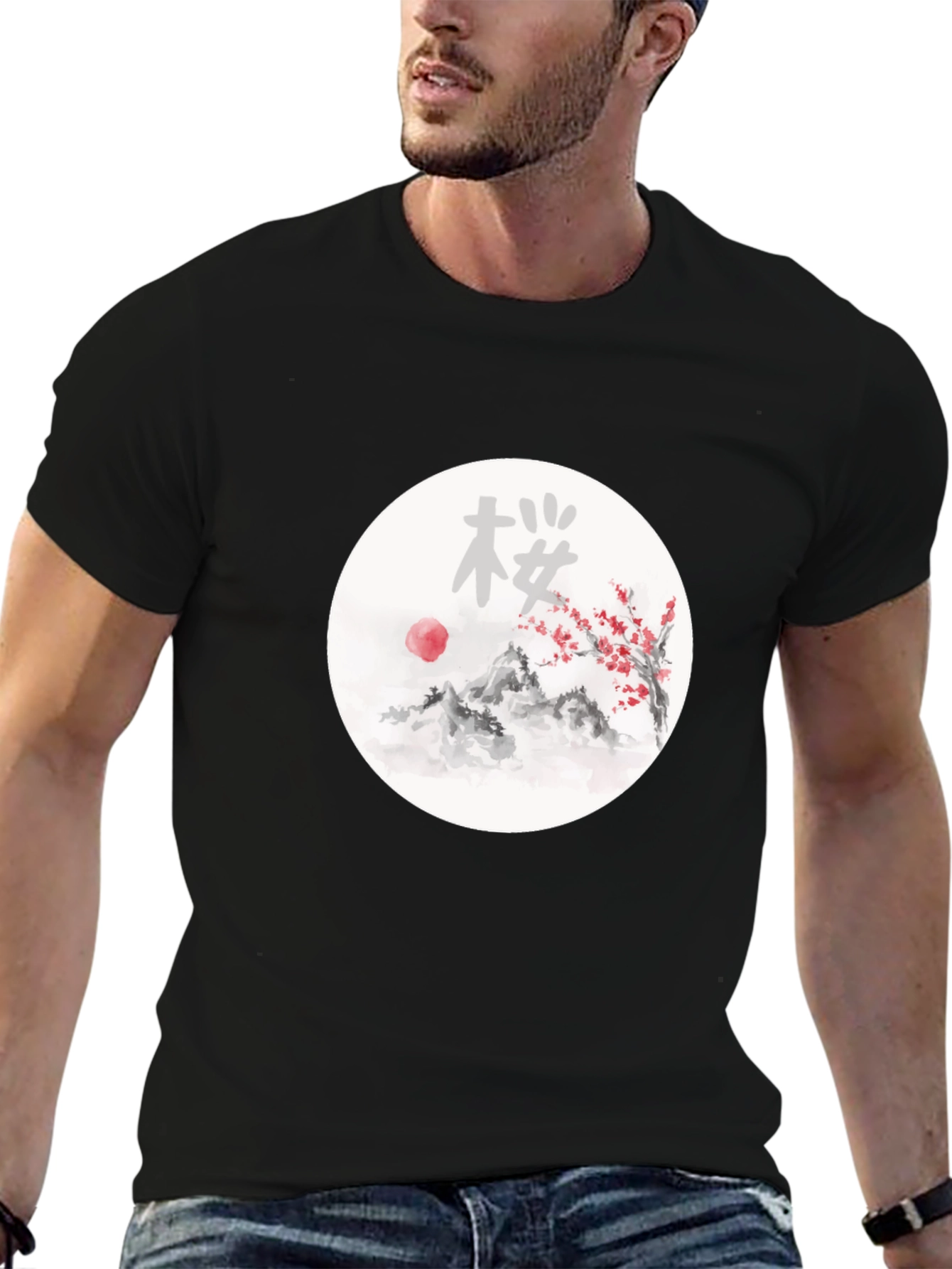 Japanese Sakura Tree Graphic Tee - Ink Wash Style