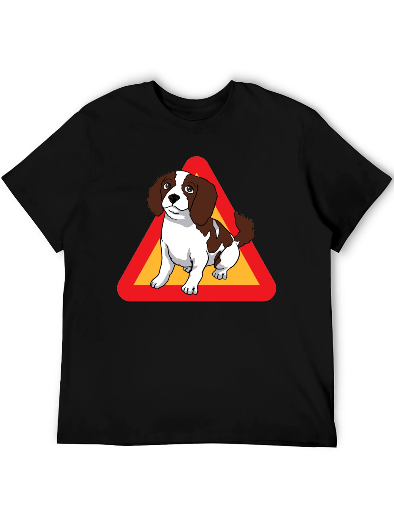 Dog Warning Sign Graphic Tee - Black Cotton T-Shirt