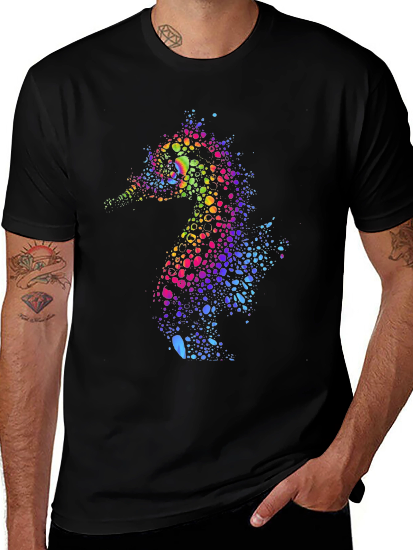 Rainbow Seahorse Graphic Tee - Unique Mens T-Shirt