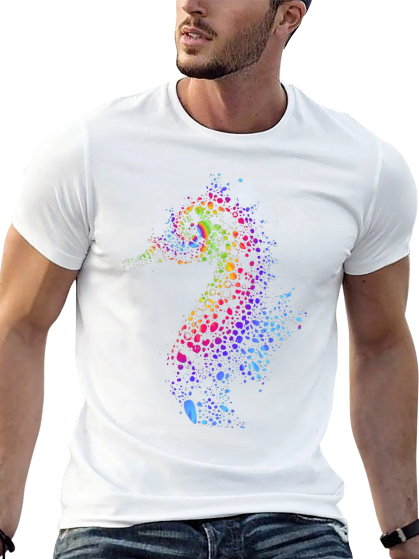 Rainbow Seahorse Graphic Tee - Unique Mens T-Shirt