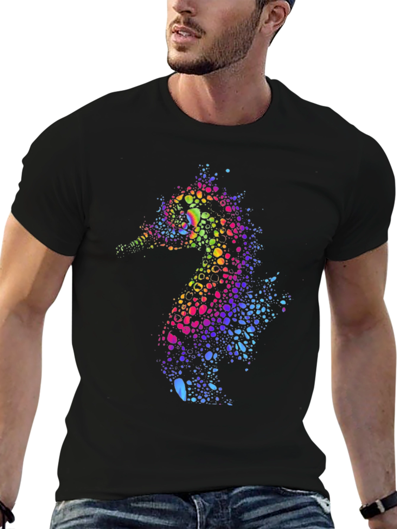 Rainbow Seahorse Graphic Tee - Unique Mens T-Shirt