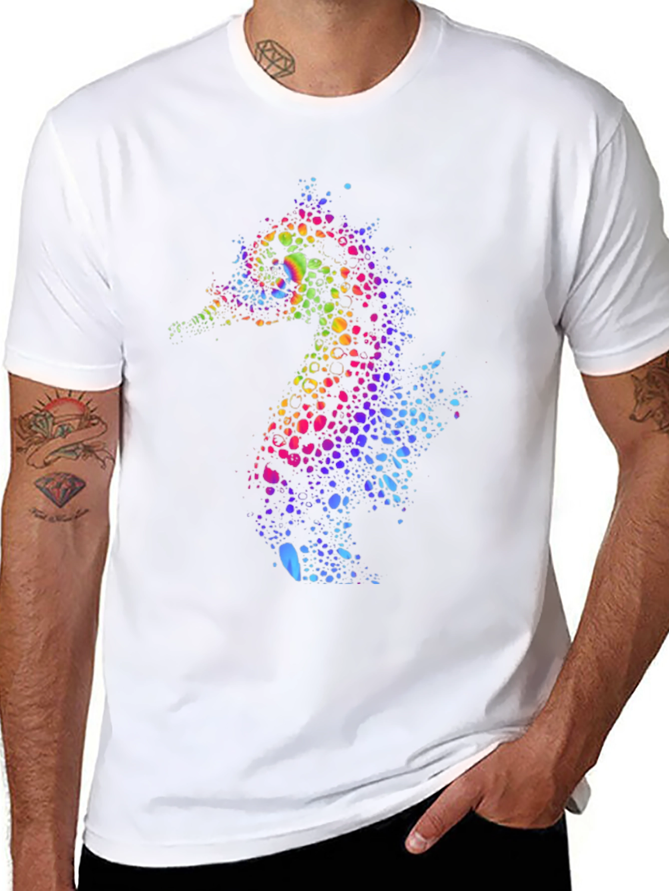 Rainbow Seahorse Graphic Tee - Unique Mens T-Shirt