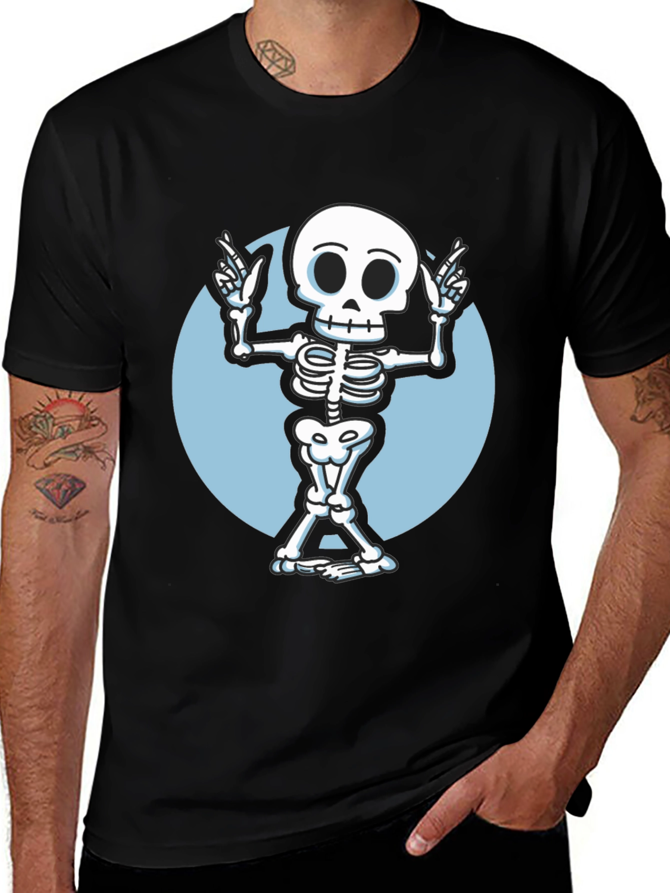 Skeleton Graphic Tee - Black Crew Neck
