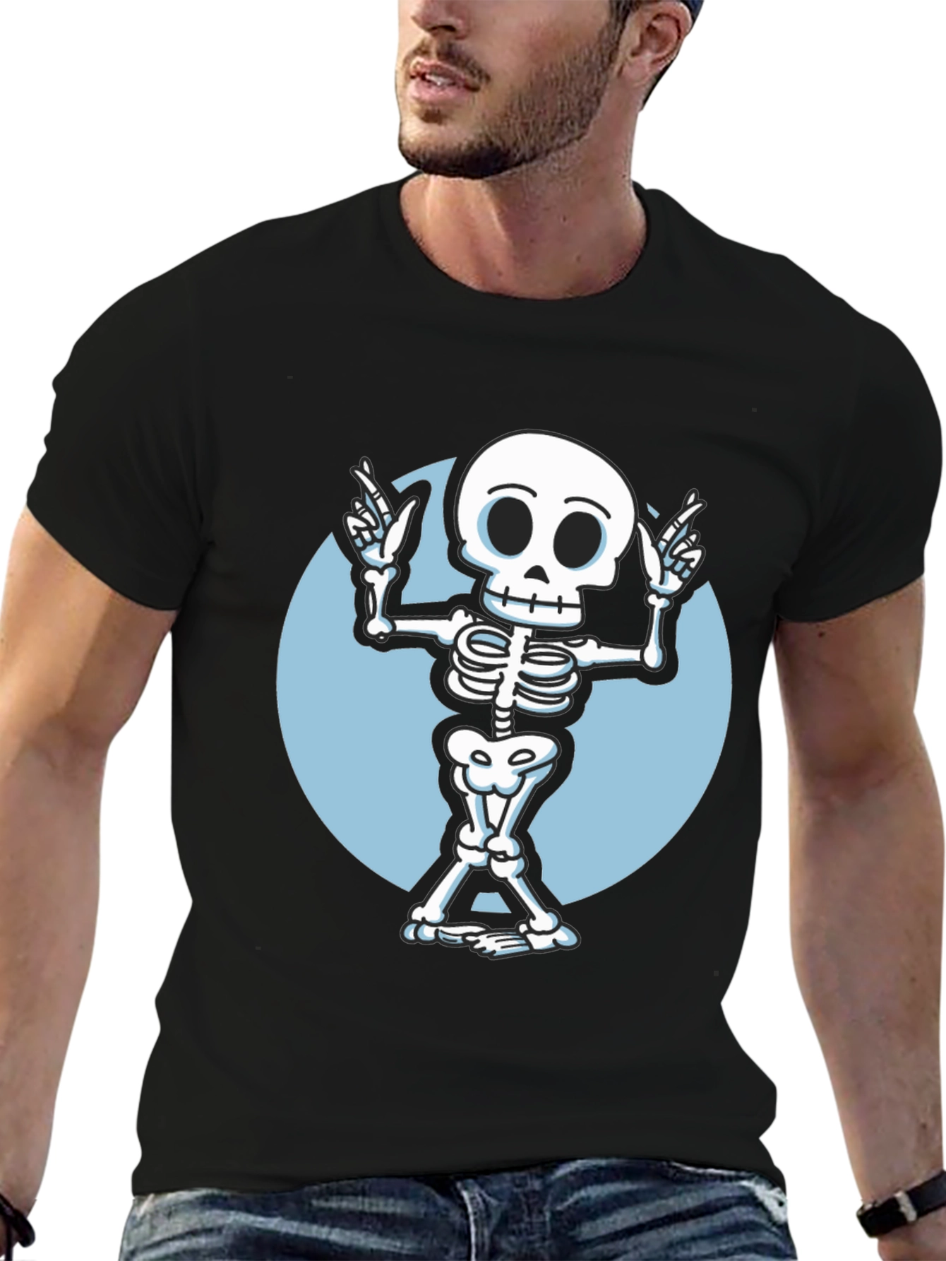 Skeleton Graphic Tee - Black Crew Neck