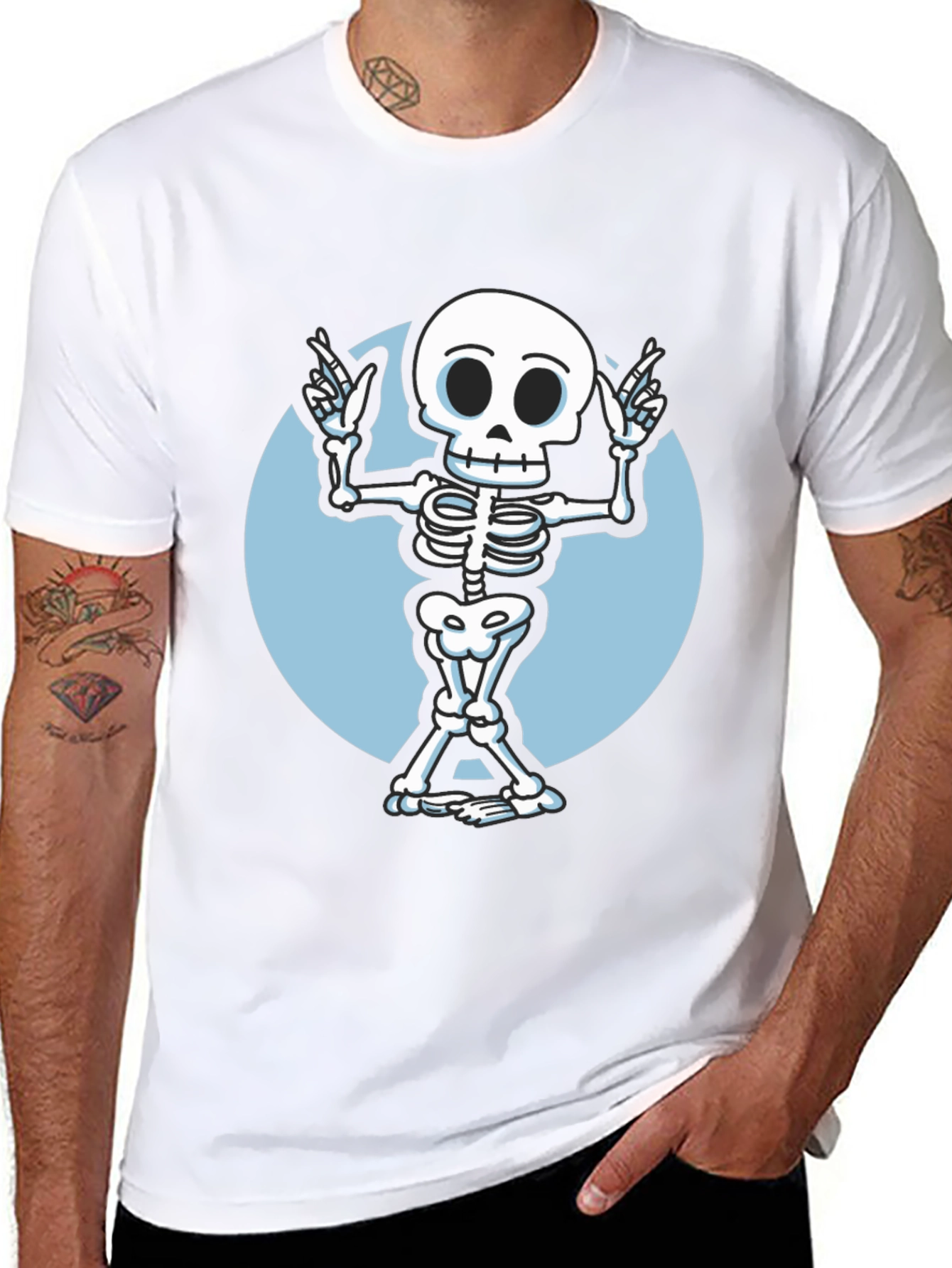 Skeleton Graphic Tee - Black Crew Neck