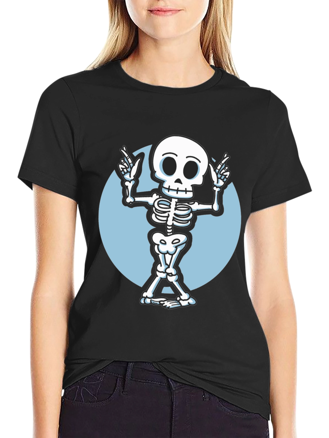 Skeleton Graphic Tee - Black Crew Neck