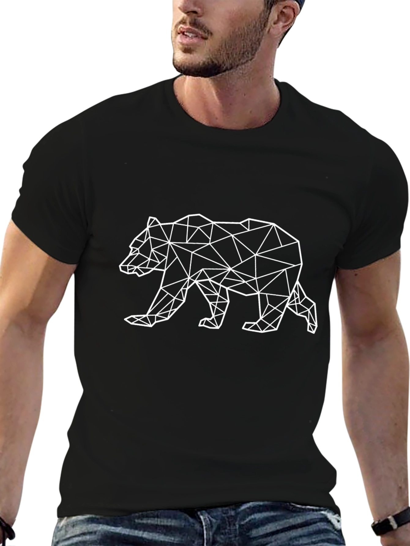 Geometric Bear Graphic Tee - Modern Black T-Shirt