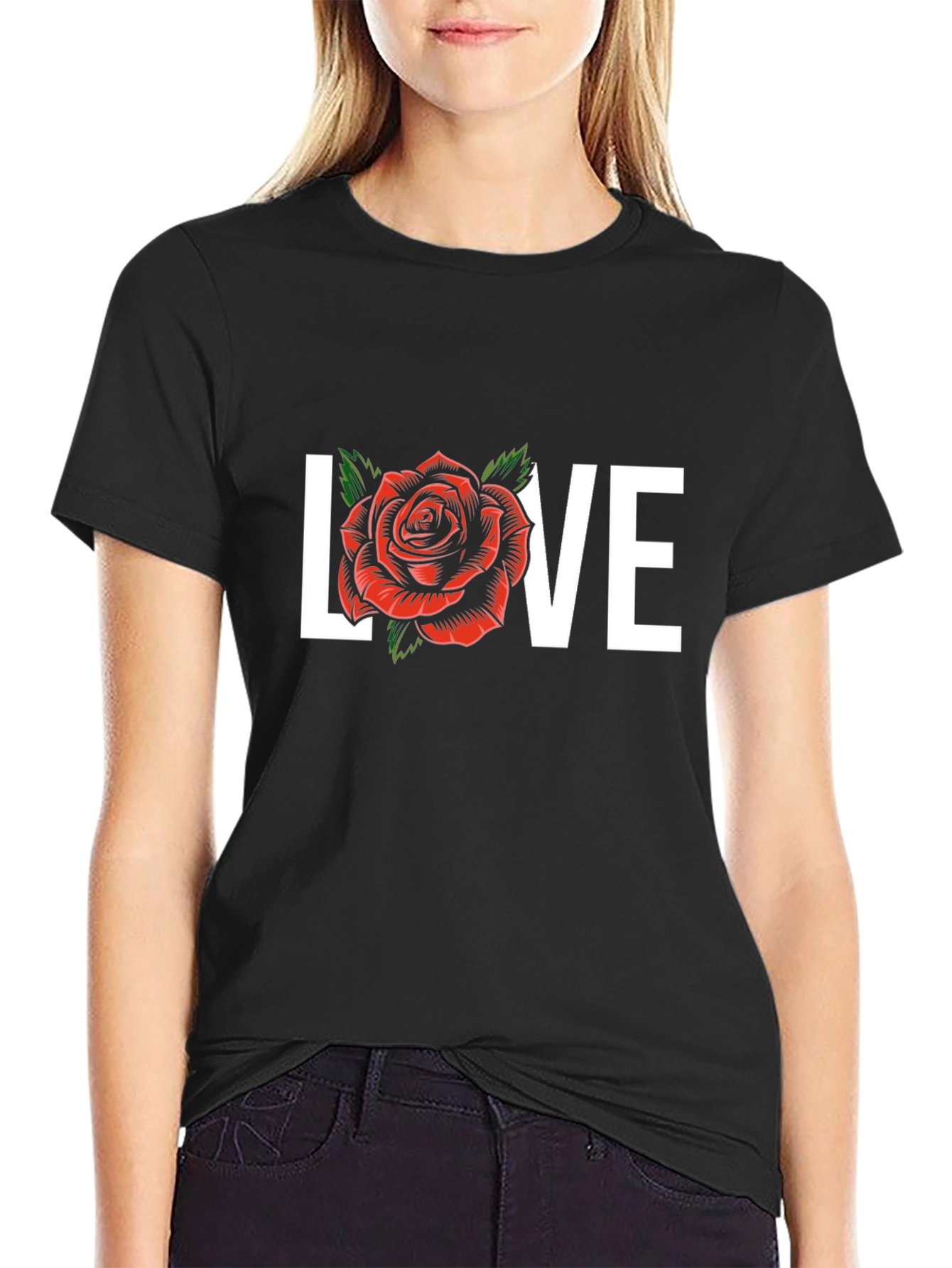 Love Rose Graphic Tee - Black