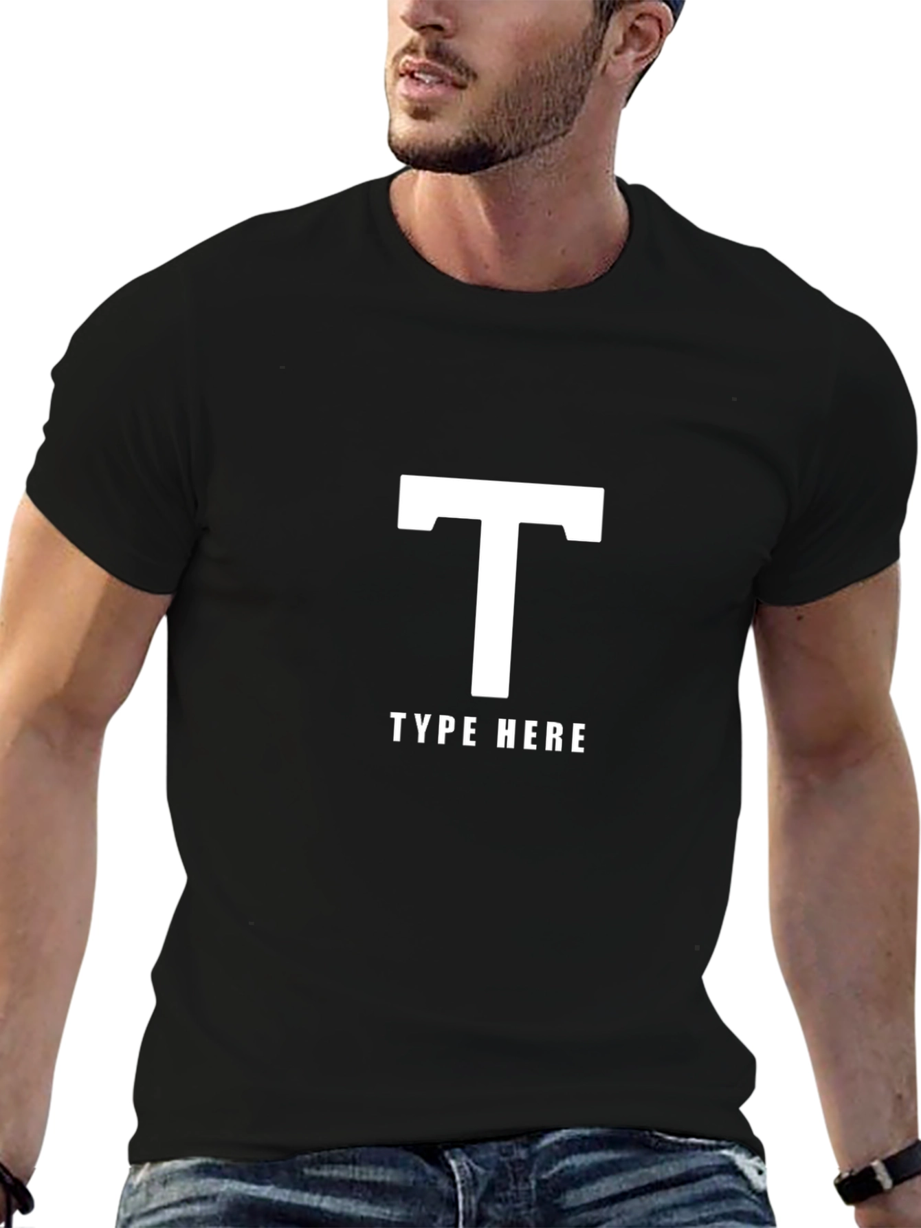 Customizable Black T-Shirt with Initial Design