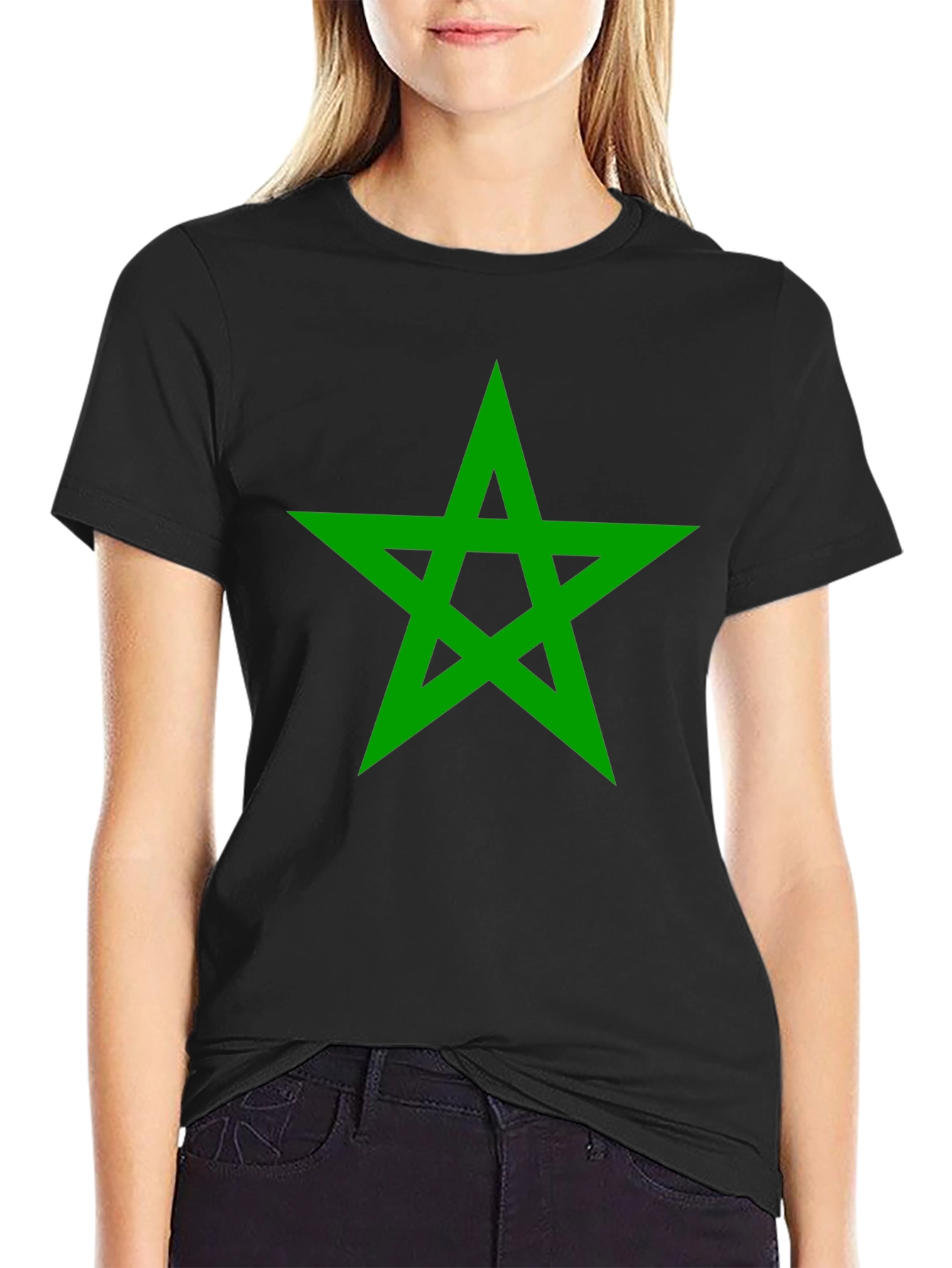 Green Star Graphic Black T-Shirt