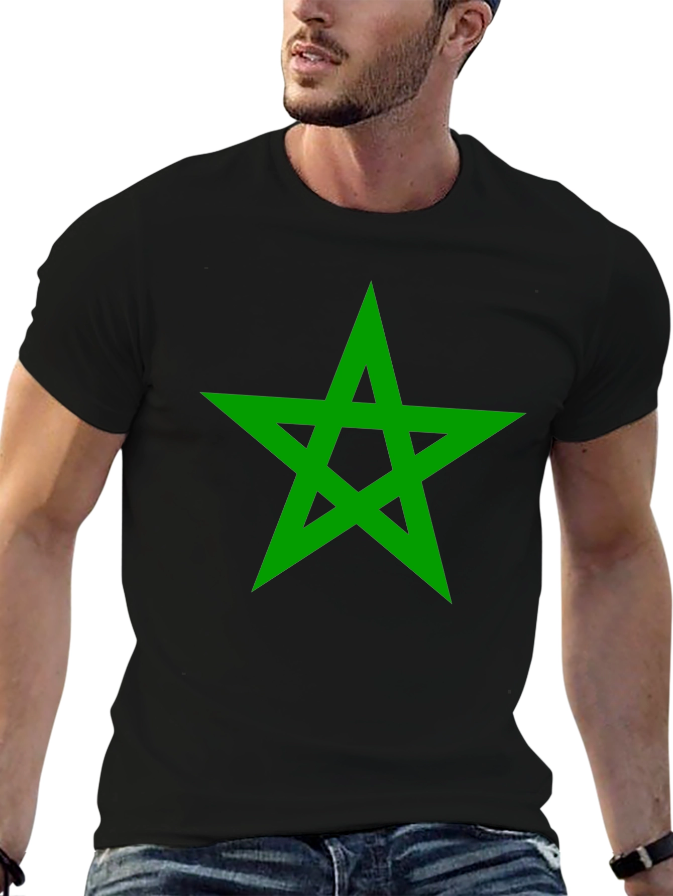 Green Star Graphic Black T-Shirt