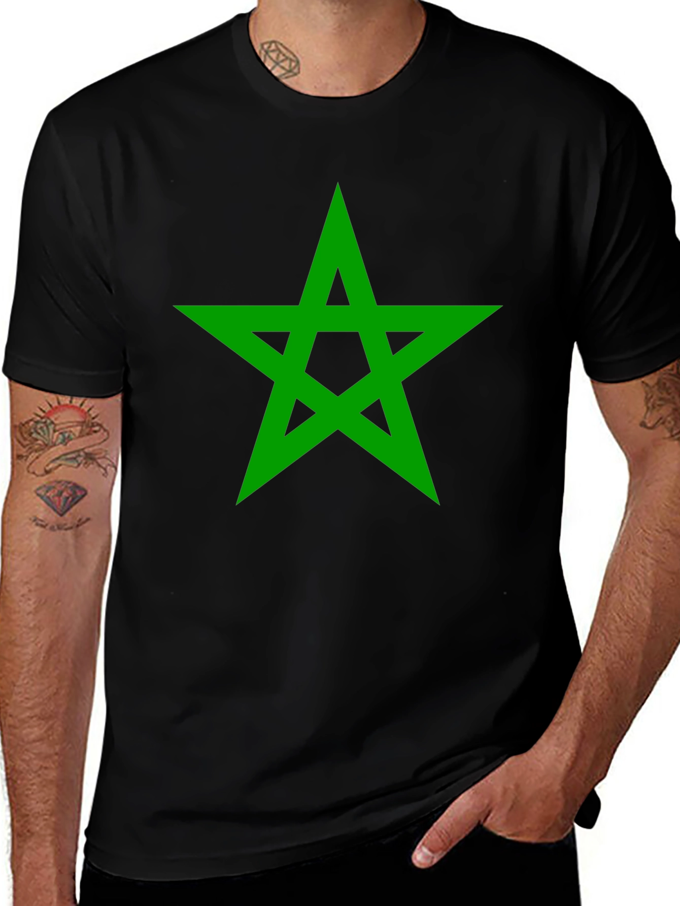 Green Star Graphic Black T-Shirt