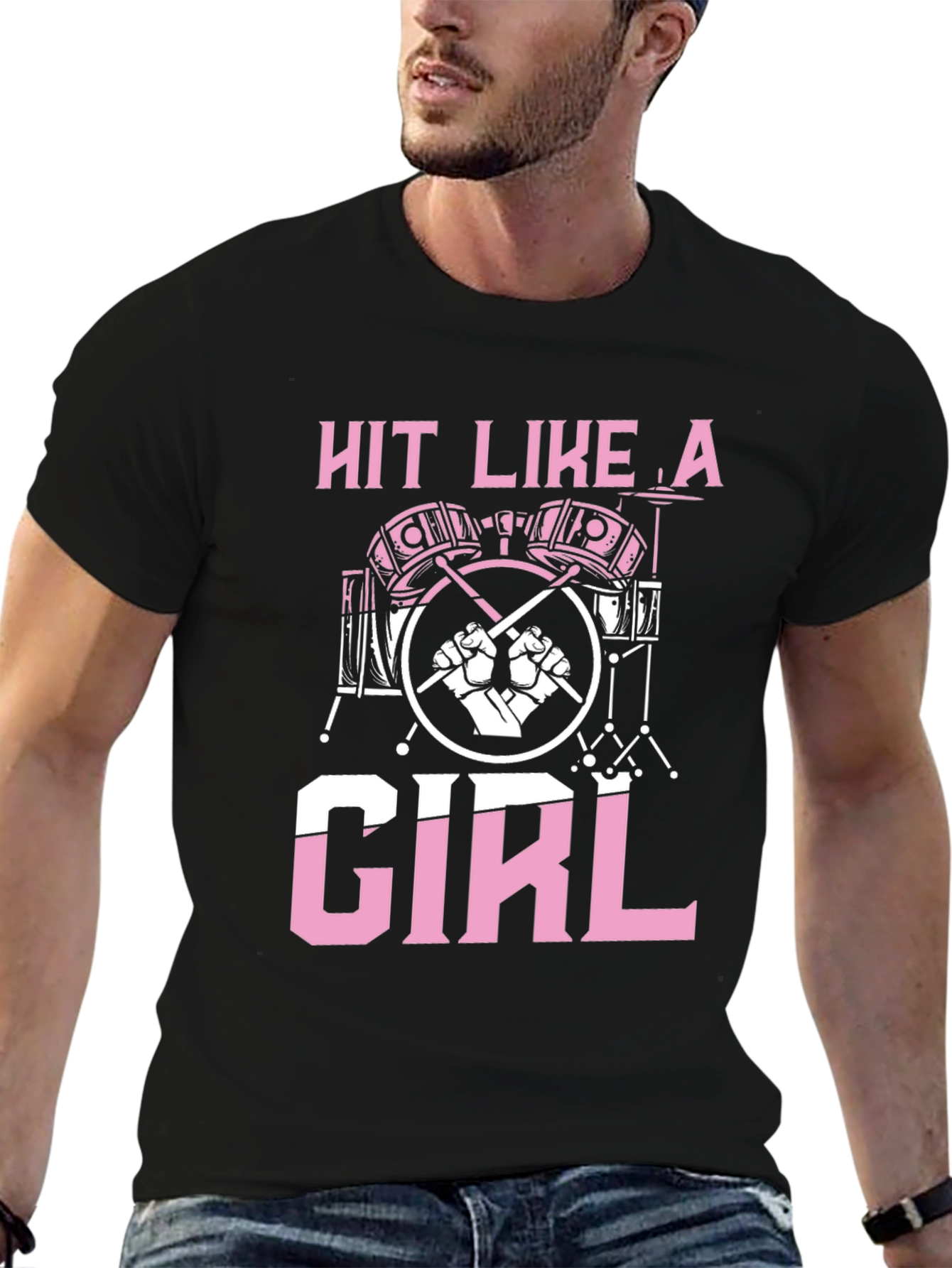 Hit Like A Girl Drummer T-Shirt - Black